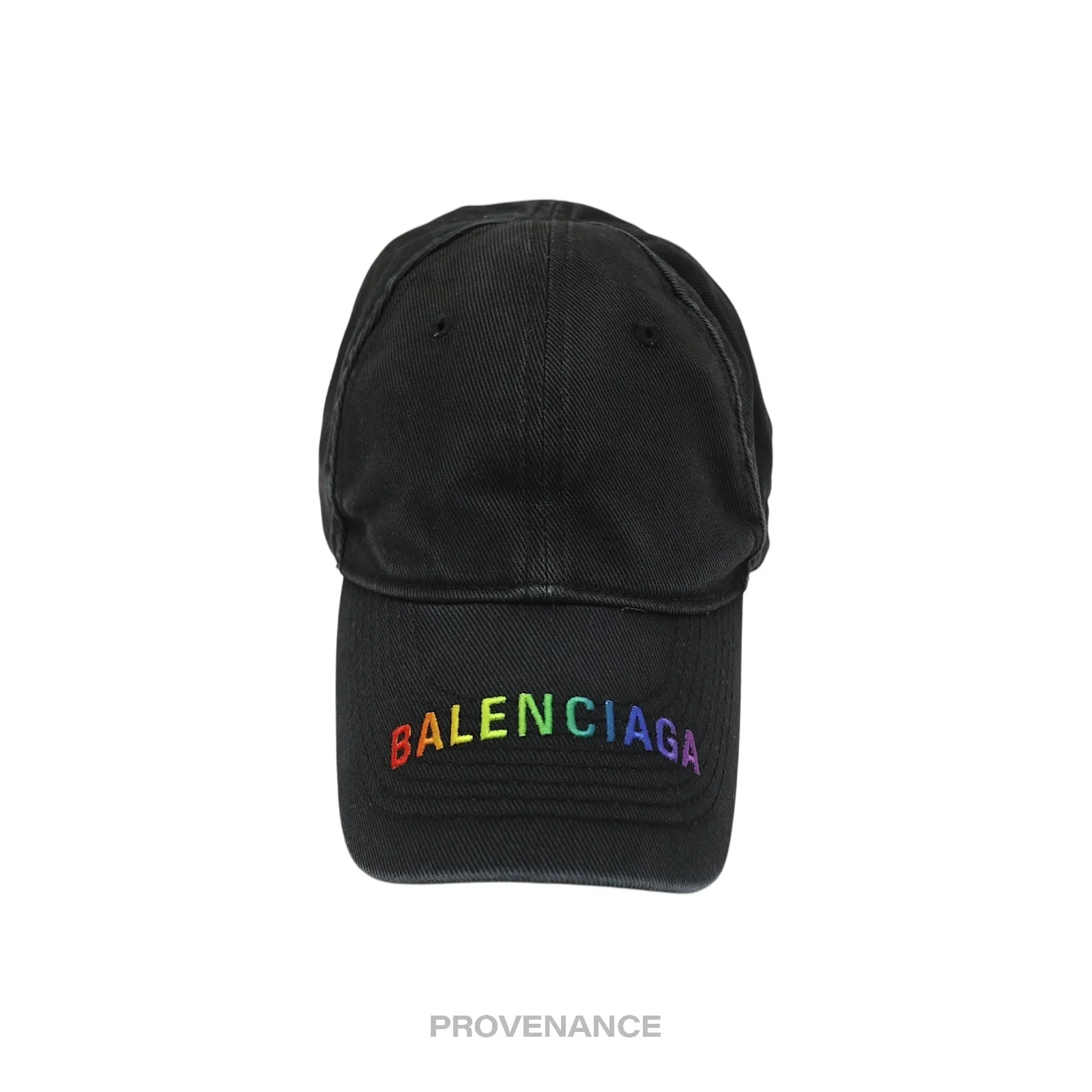 Balenciaga Embroidered Rainbow Logo Cap - Washed Black - 1