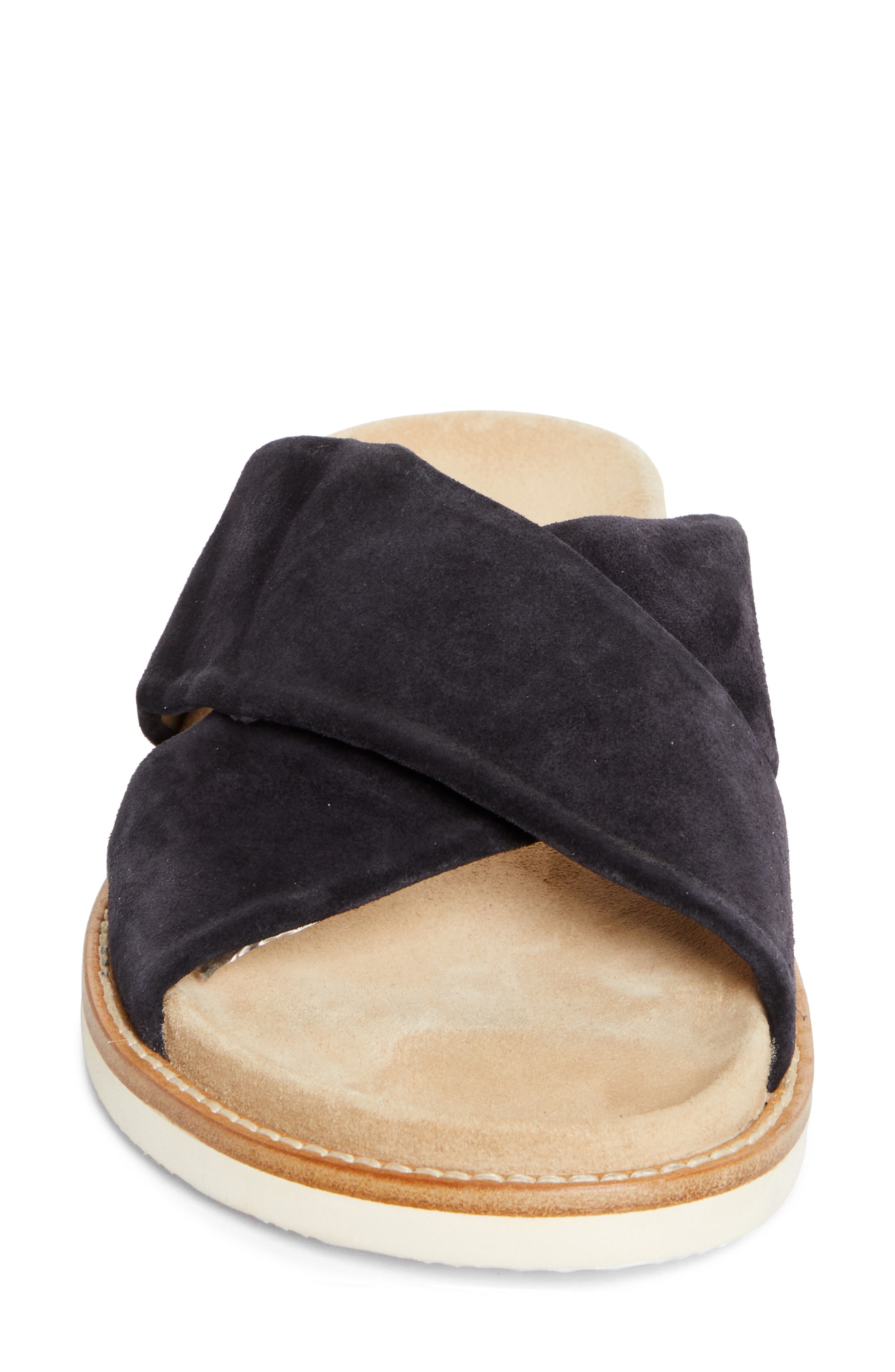 Brunello Cucinelli Cross Strap Suede Slide Sandal in Chh10 Dark Blue at Nordstrom - 4