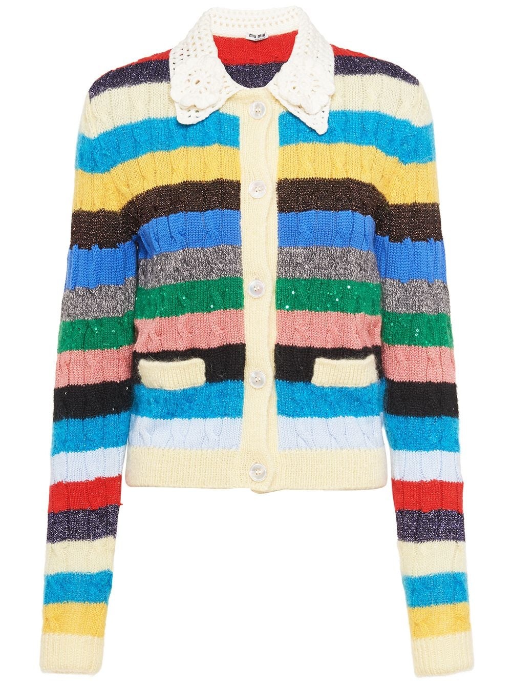 striped cable-knit cardigan - 1