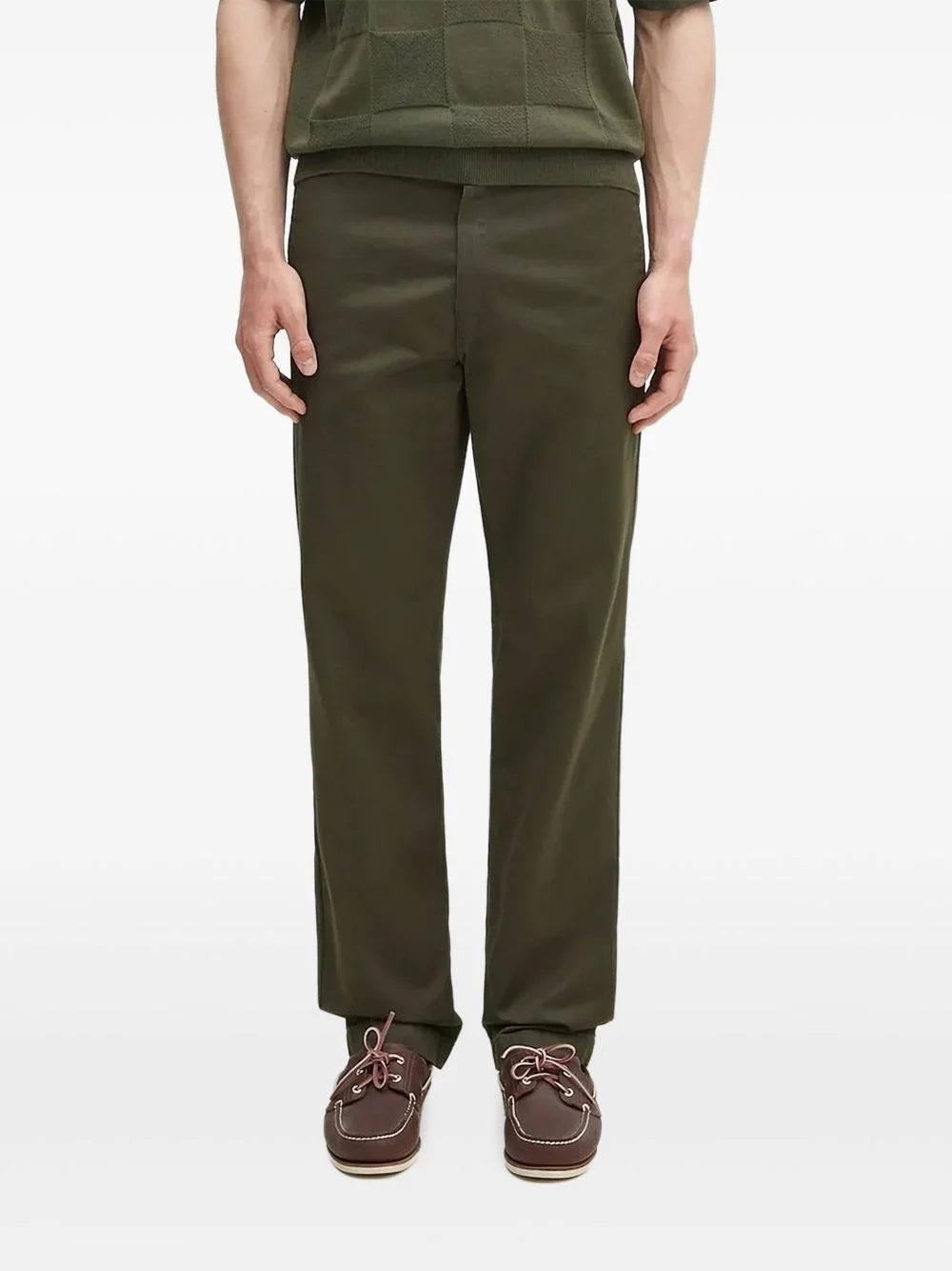logo-patch flat-front trousers - 1