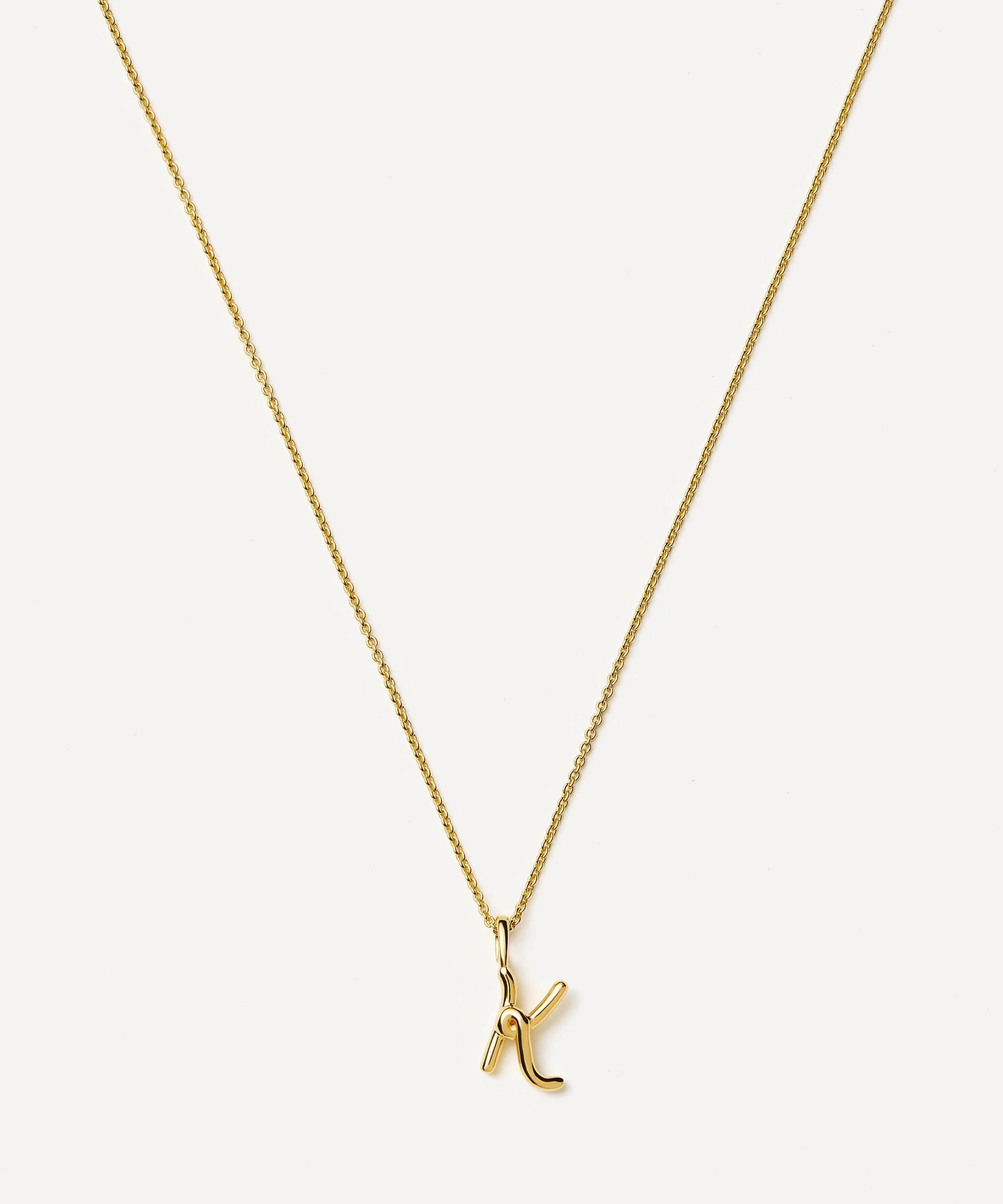18ct Gold-Plated Vermeil Silver Curly Molten Mini K Initial Pendant Necklace - 1