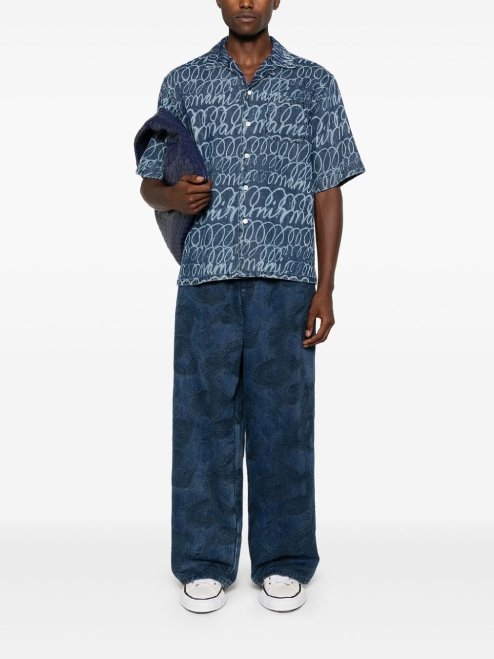 echoes-print denim shirt - 2