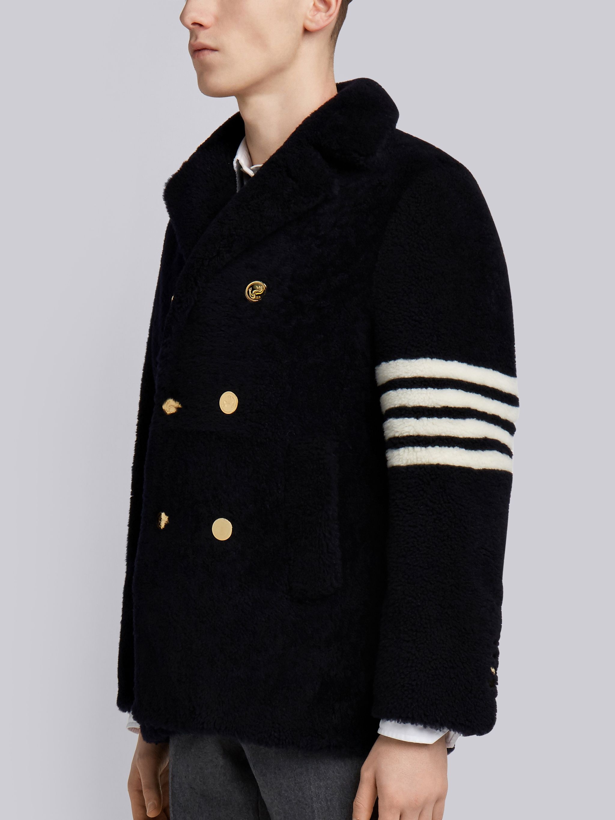 Navy Dyed Shearling 4-bar Unconstructed Peacoat - 2