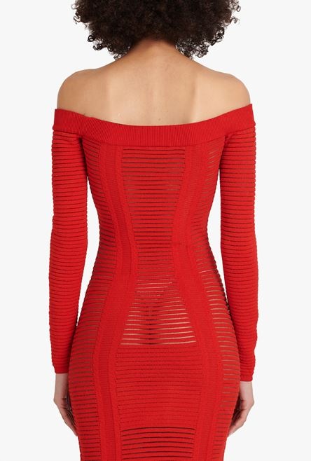 Mid-length red knit bustier dress - 8