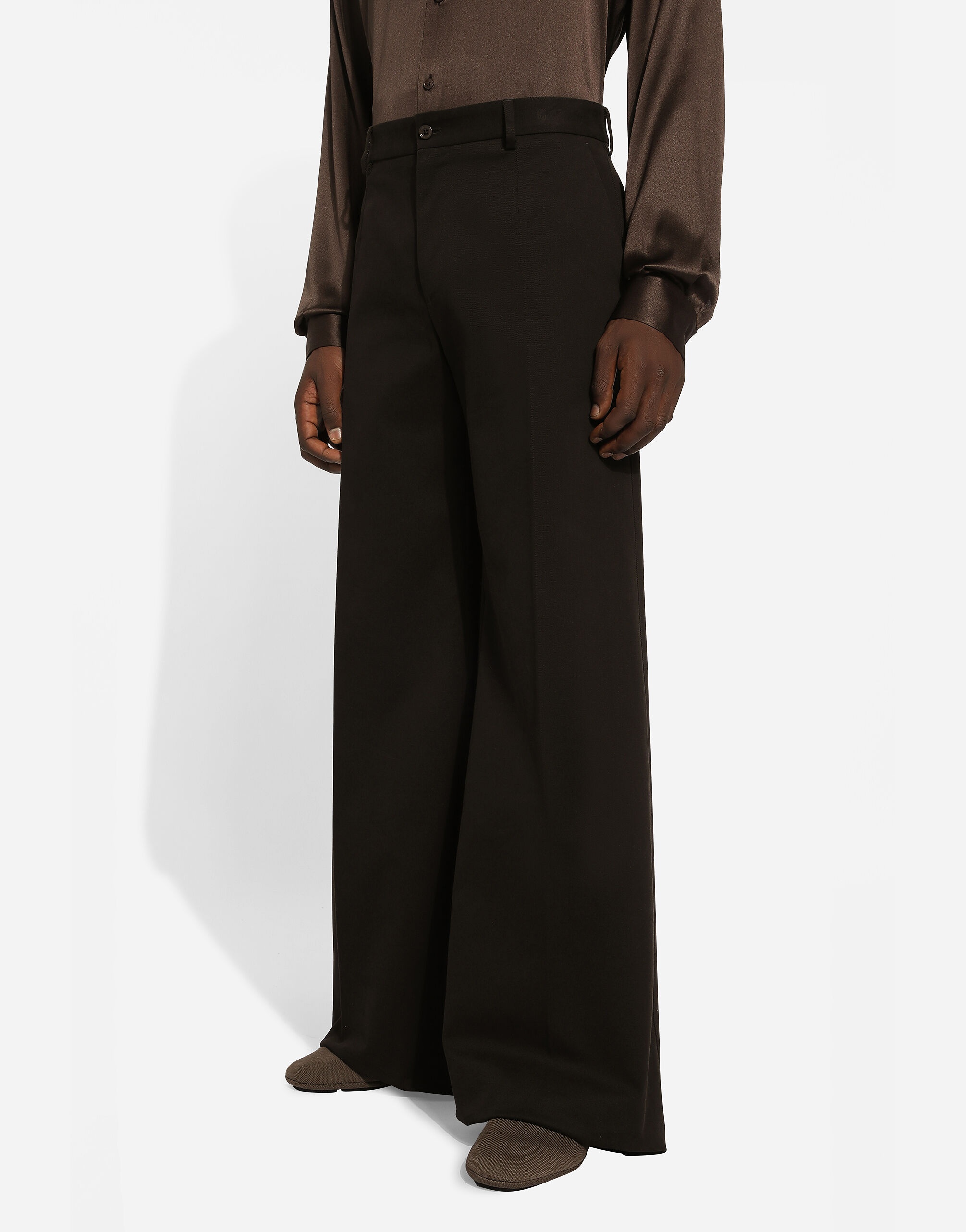Wide-leg stretch cotton pants - 4