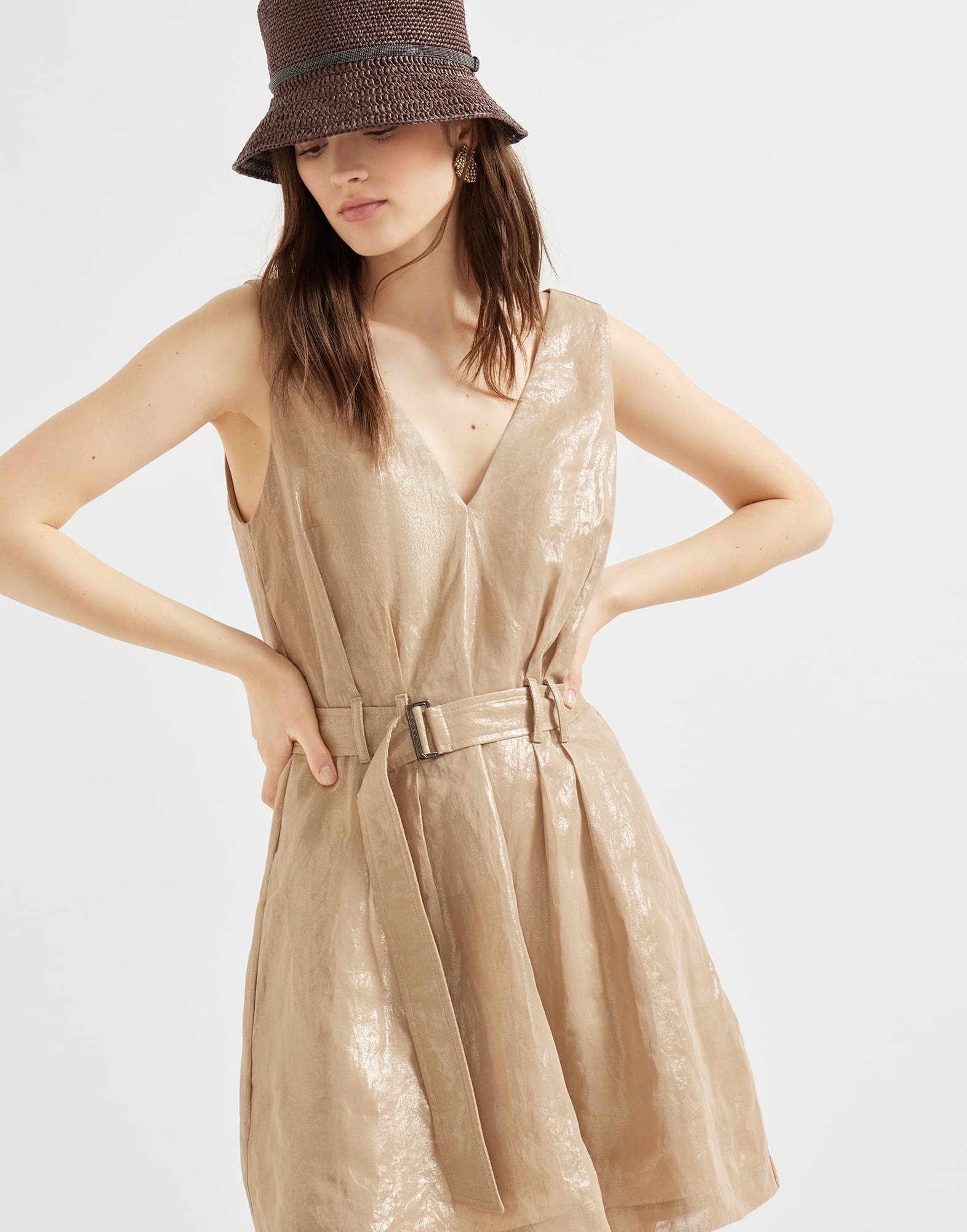Lamé cotton gauze mini dress with belt - 4