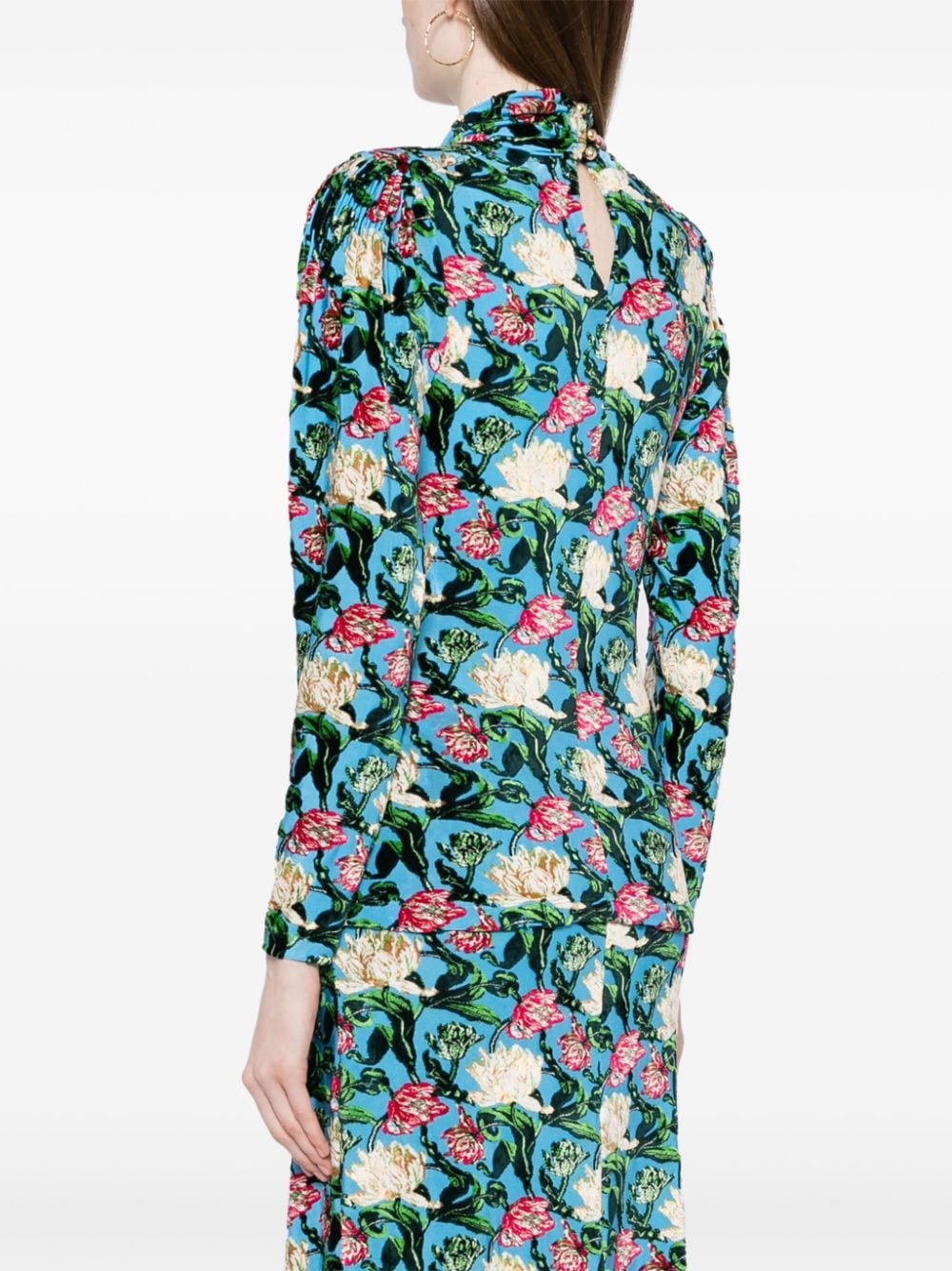 floral-jacquard twist-neck top - 4