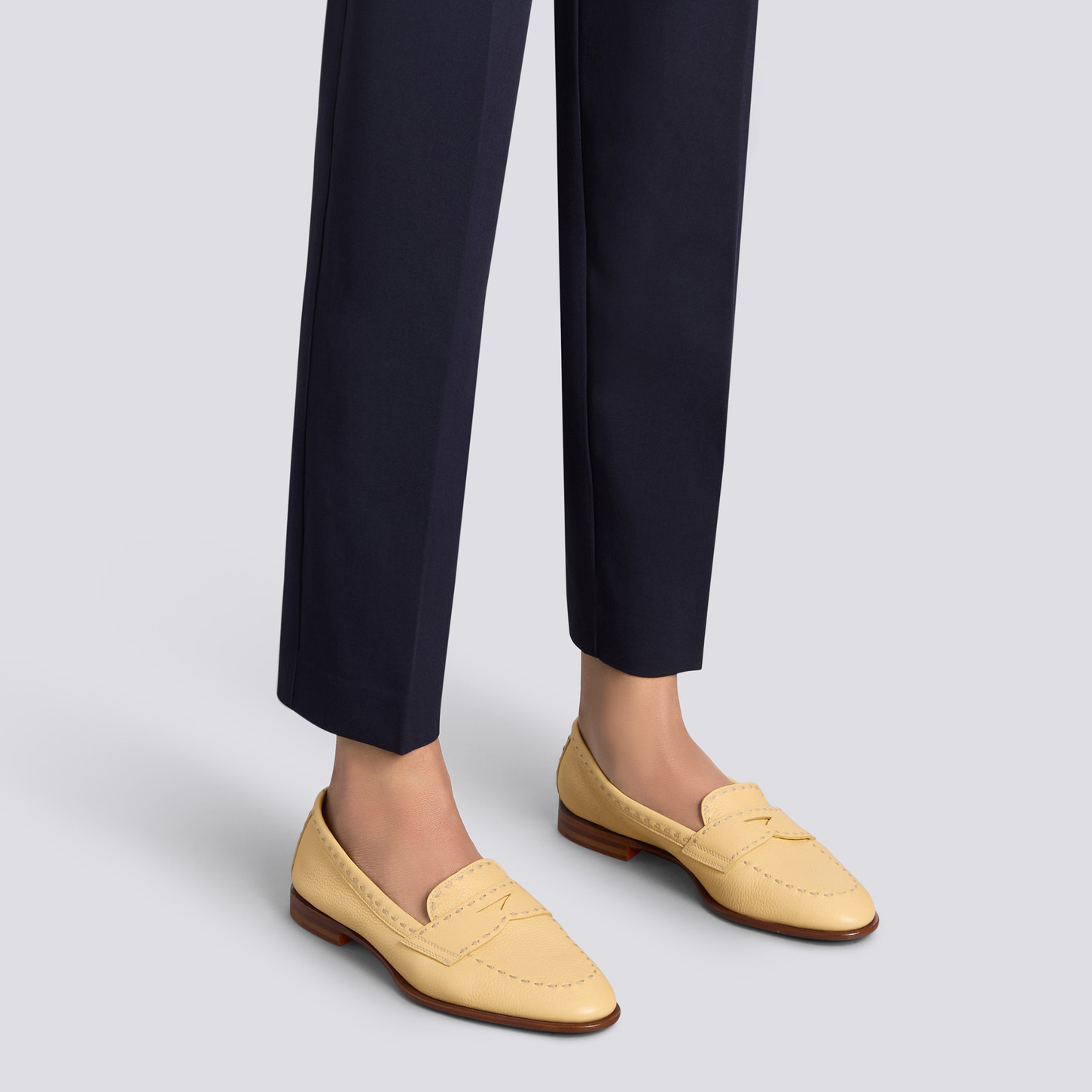 Women's yellow tumbled leather penny loafer - 2