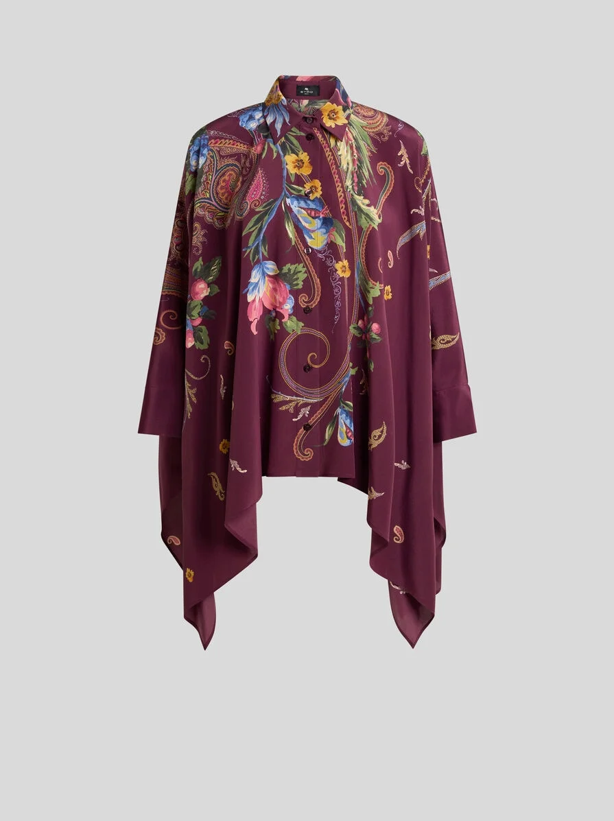 SHIRT WITH HANKY HEM AND PLACED FLORAL PAISLEY PRINT - 1