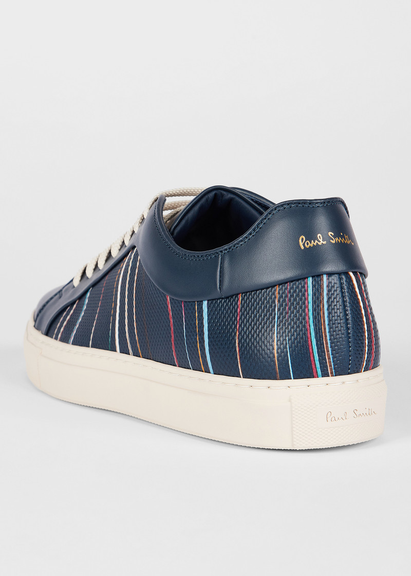Navy Blue 'Signature Pinstripe' Leather 'Basso' Trainers 3