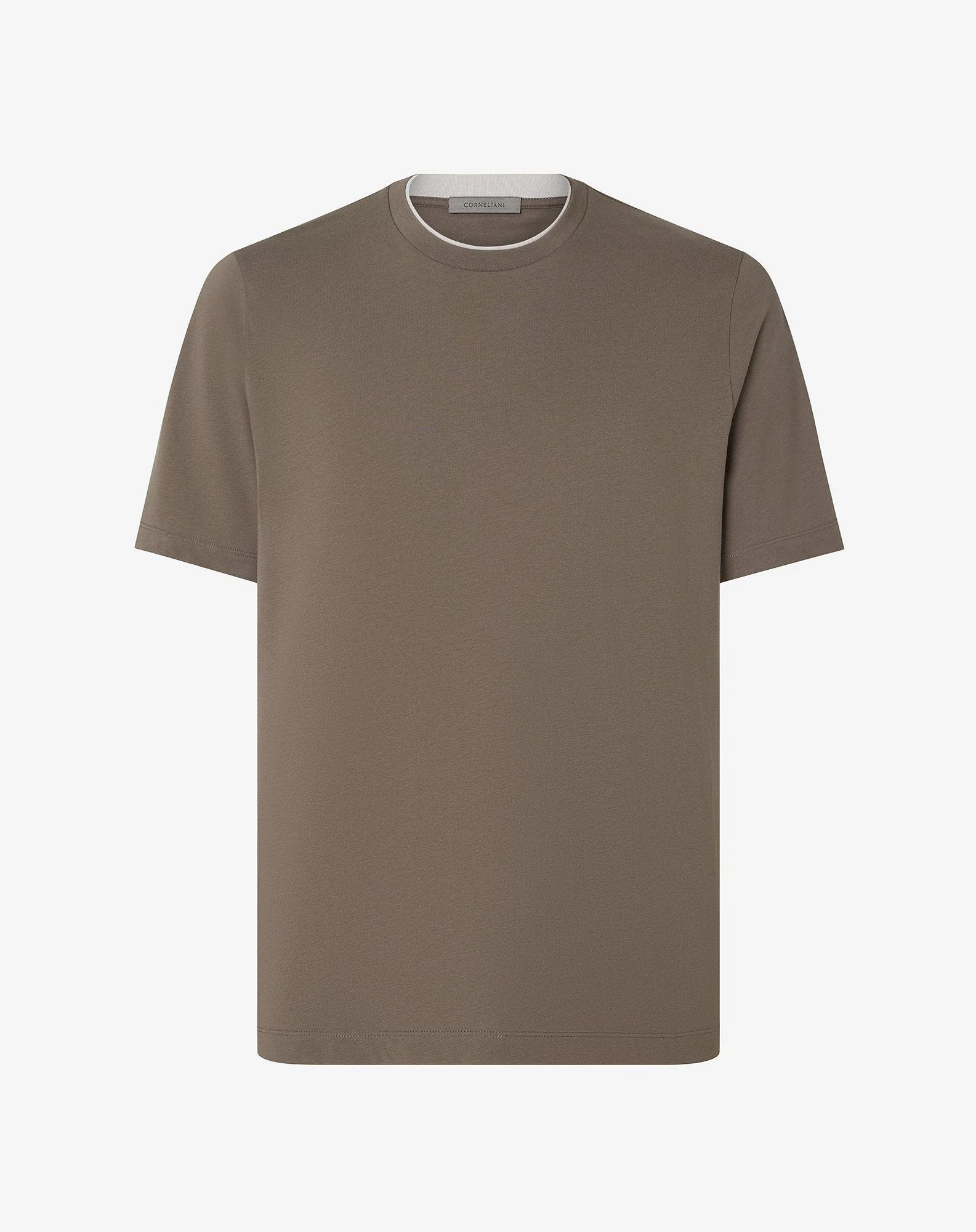 Mud-brown crew neck cotton t-shirt - 1