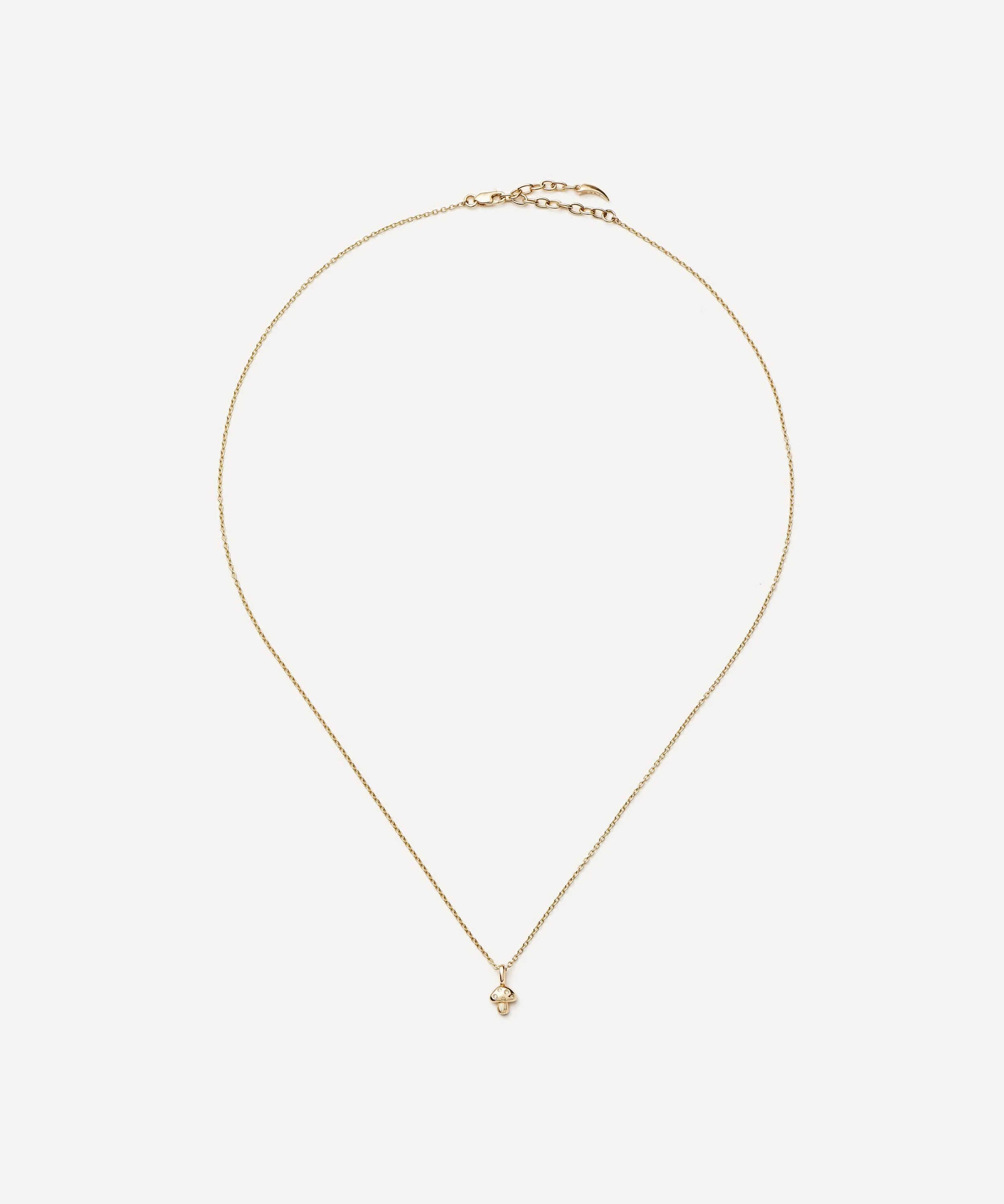 14ct Gold Fine Diamond Mushroom Mini Pendant Necklace - 1