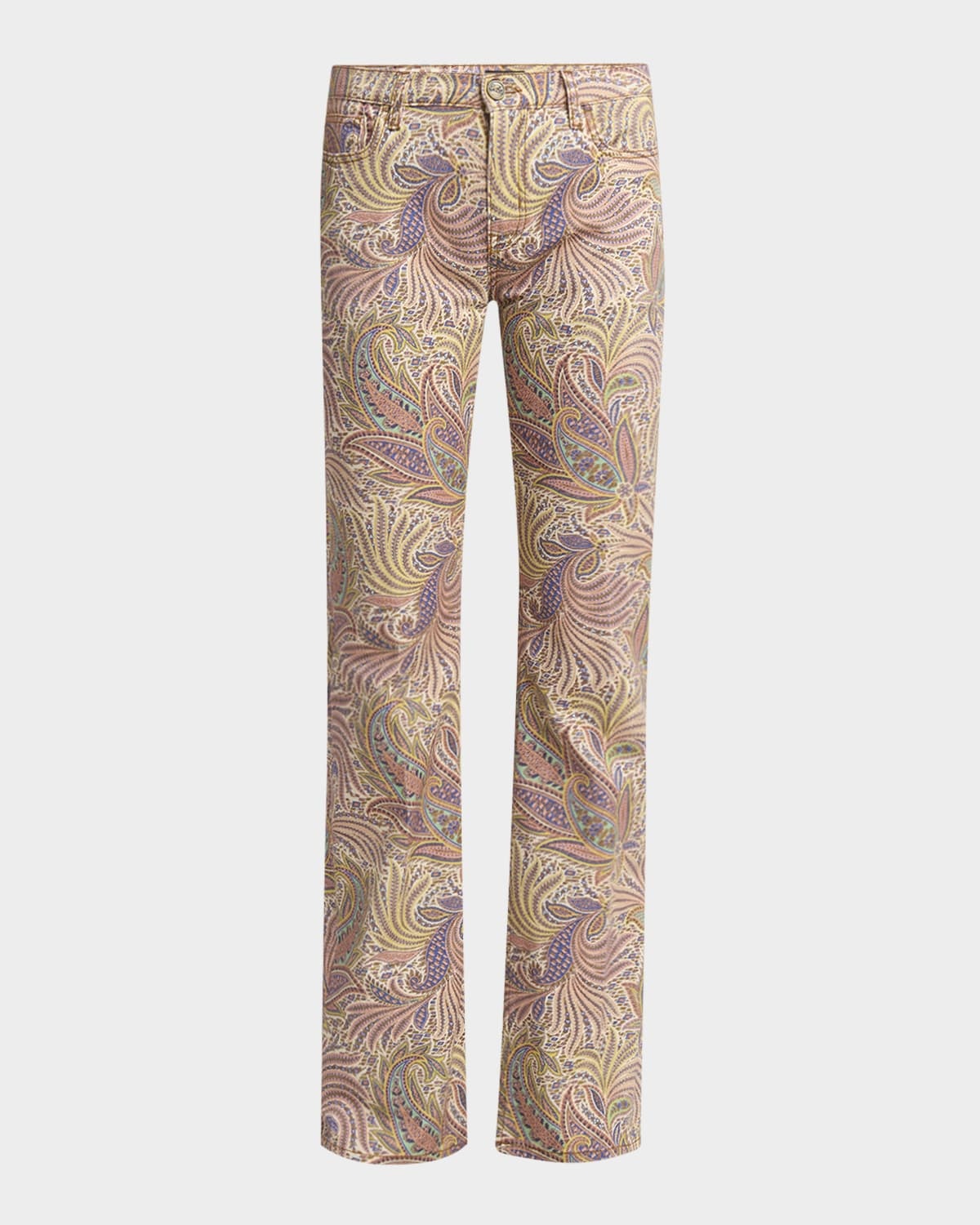 Foliage Neutral Romantic Stretch Denim Flare Trousers - 1