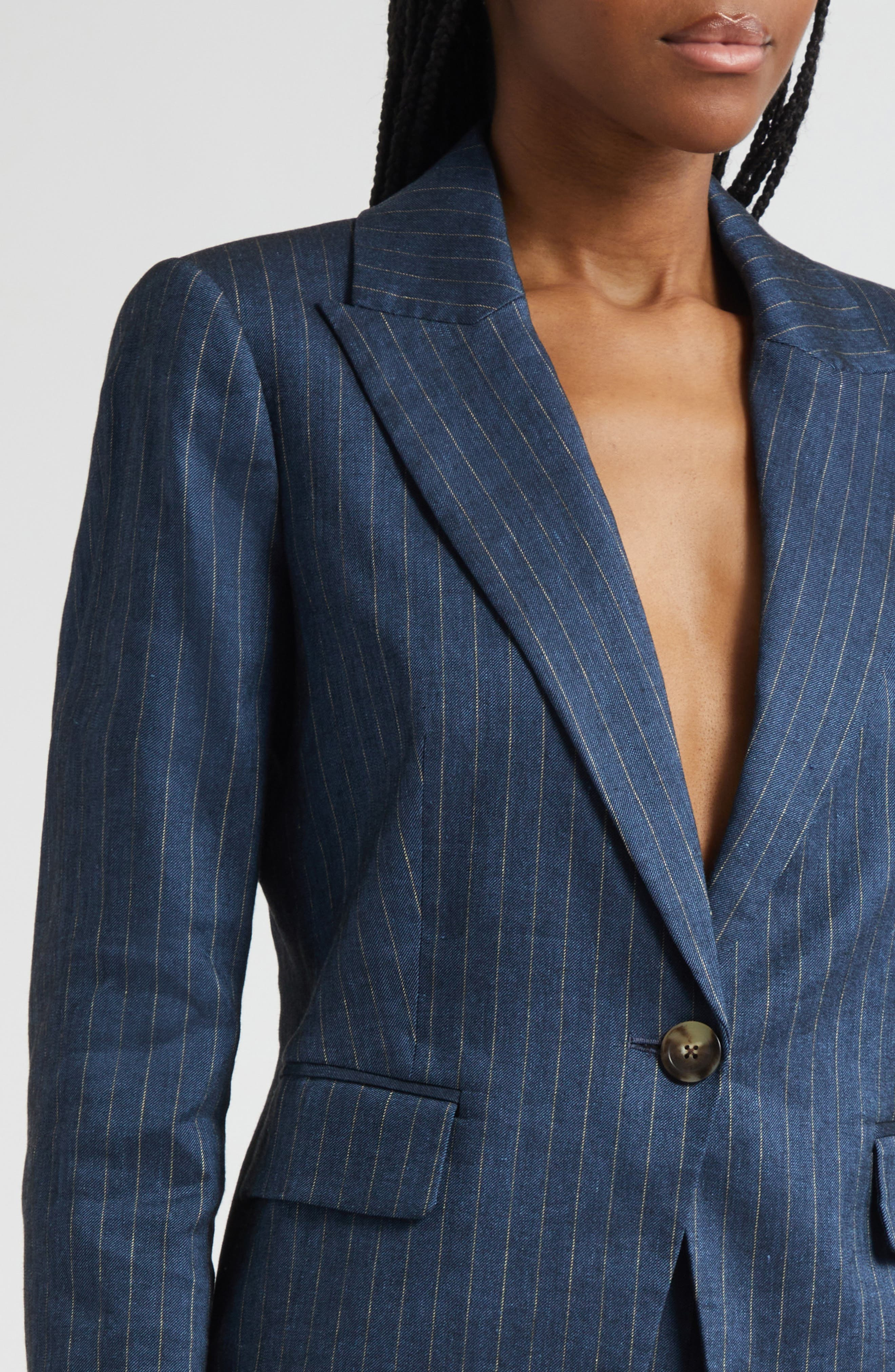 Veronica Beard Obie Pinstripe Linen Blend Dickey Jacket in Blue Dove at Nordstrom - 7