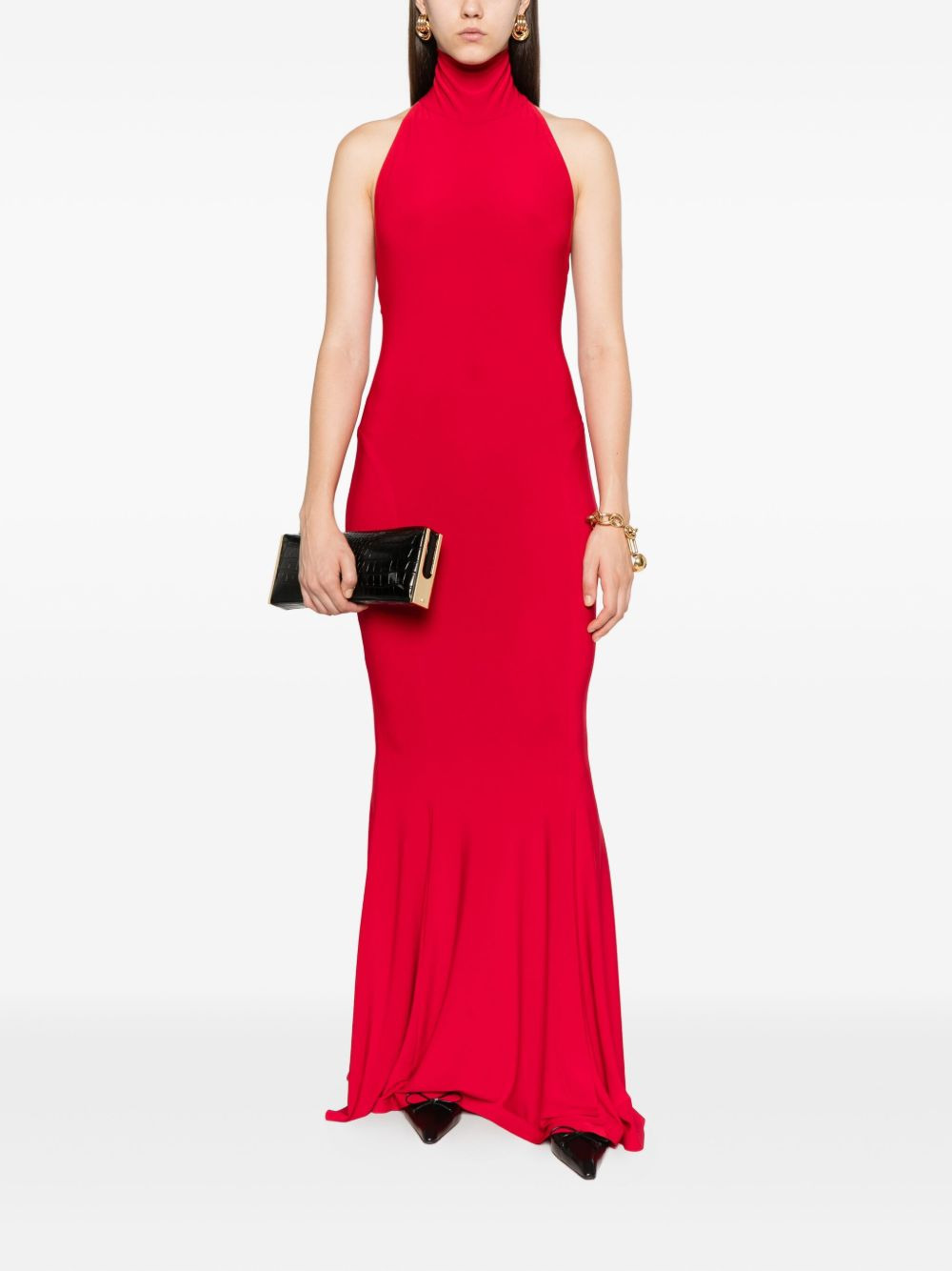 halterneck flared dress - 2