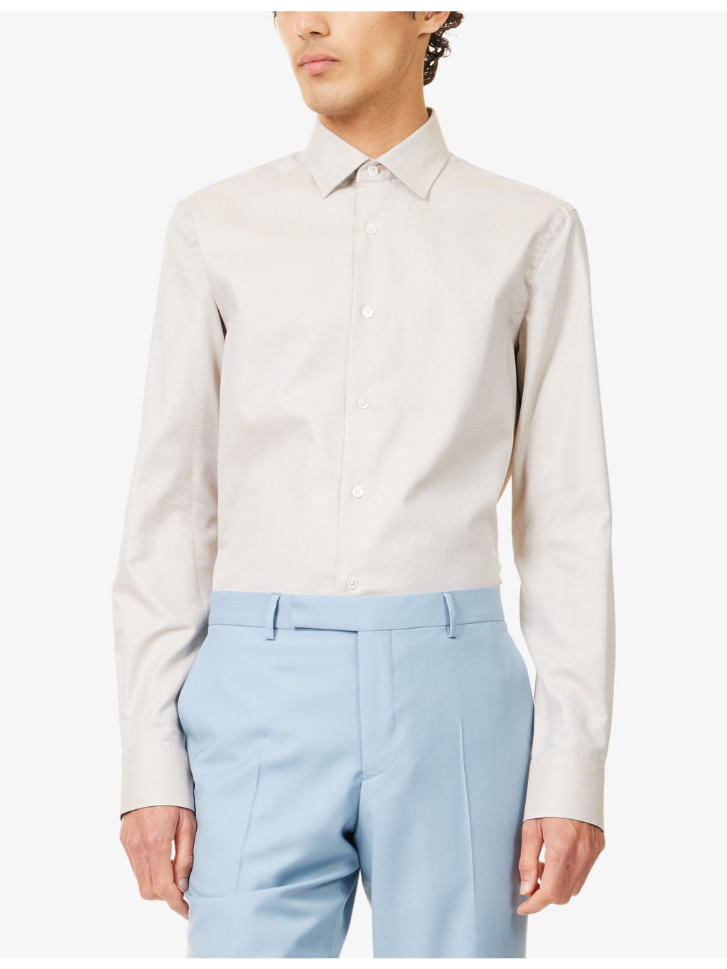 Buttoned-Collar Tailored Fit Cotton Shirt - 3