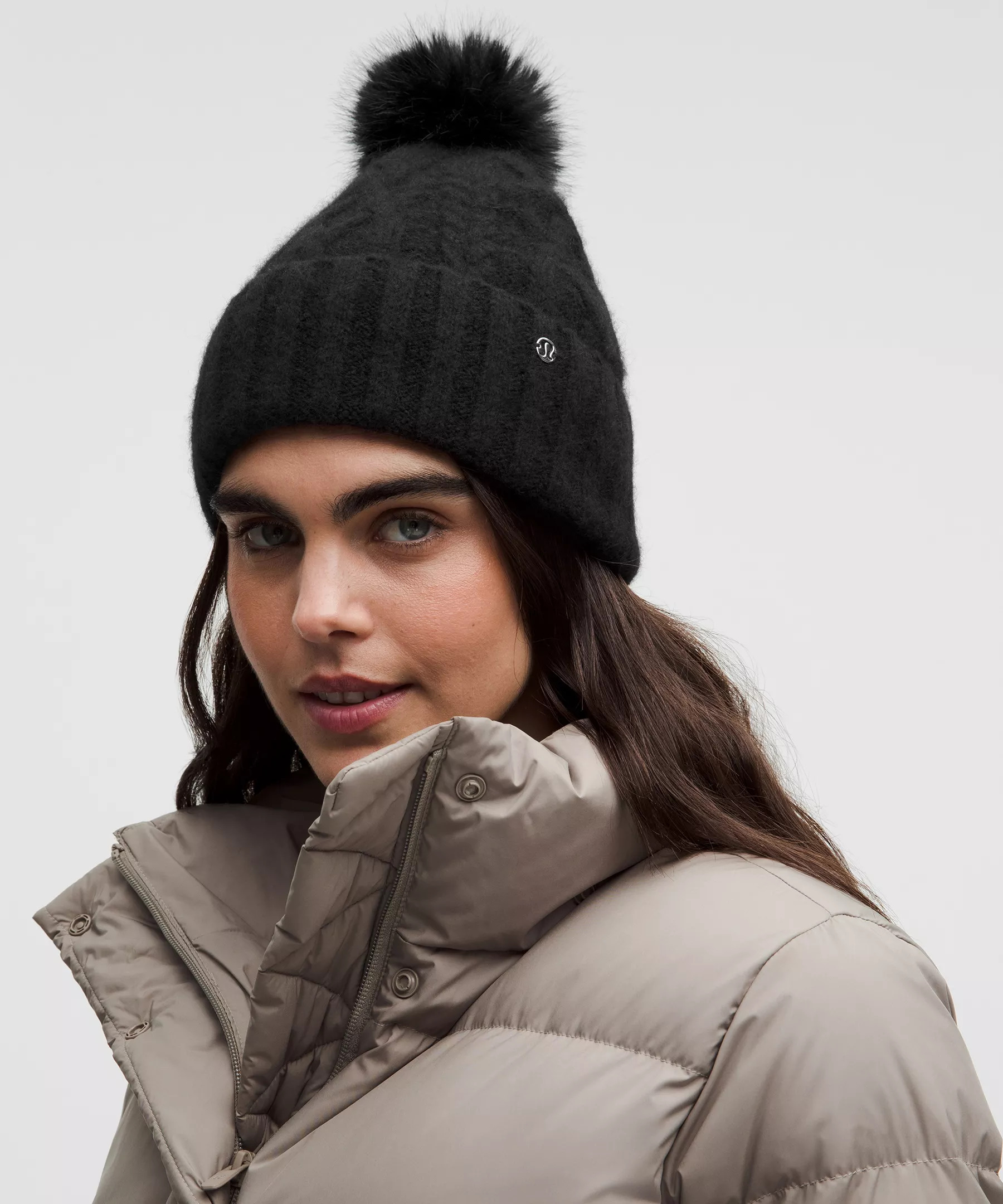 Women's Alpaca Wool-Blend Cable-Knit Pom Beanie - 2