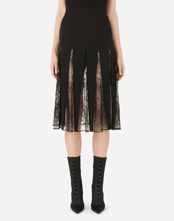 Charmeuse midi skirt with lace inserts - 1