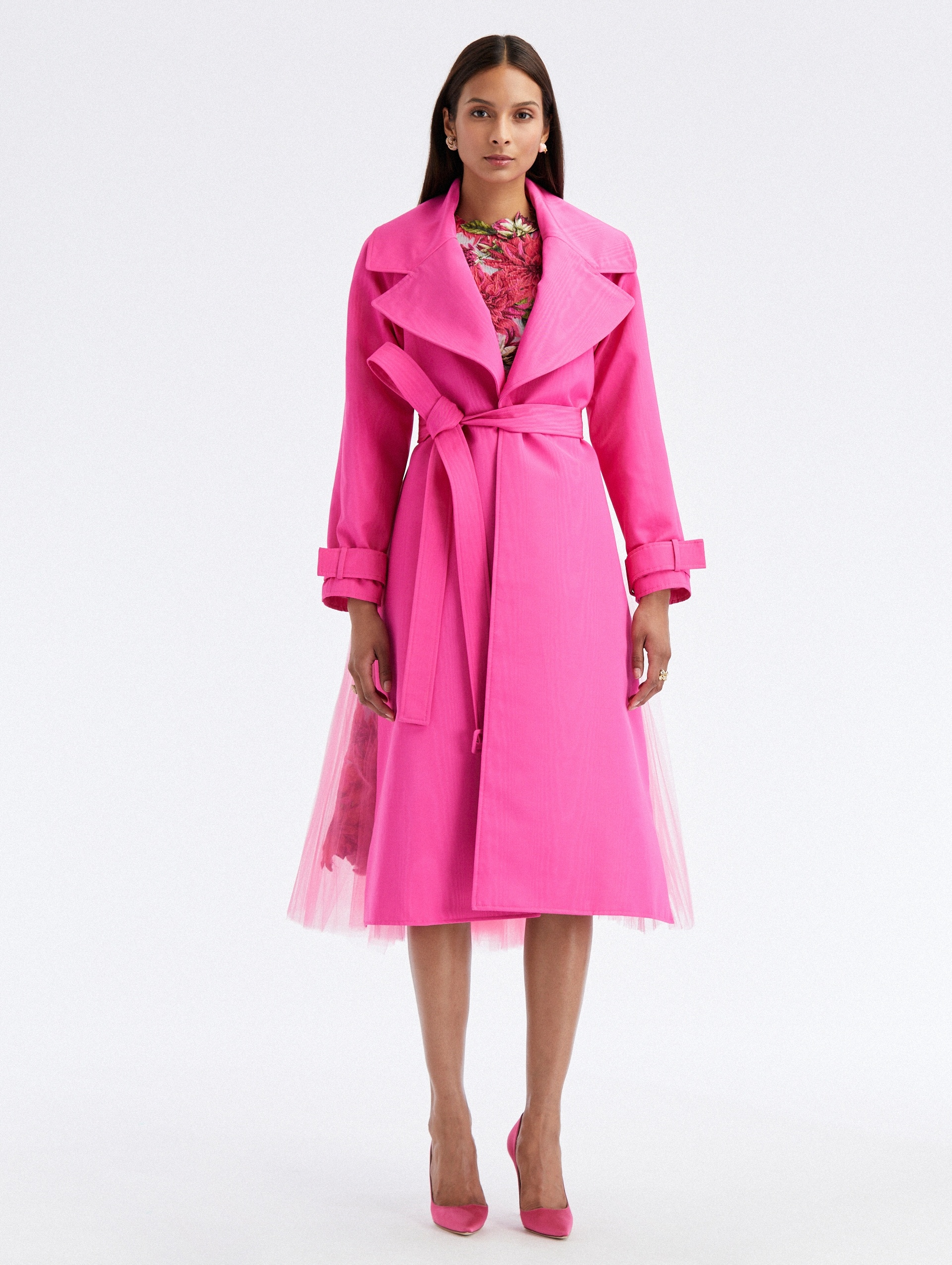MOIRE FAILLE TULLE BACK TRENCH COAT - 1
