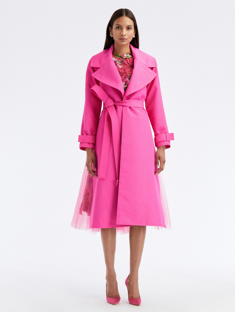 MOIRE FAILLE TULLE BACK TRENCH COAT 1