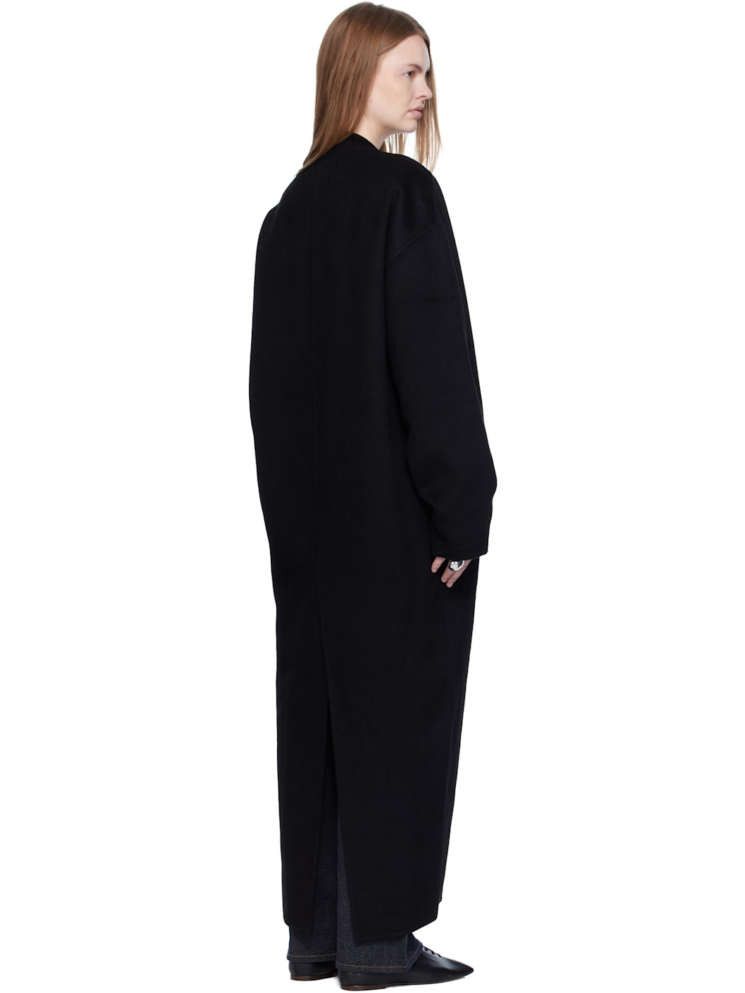 Black Cashmere High-Neck Slim Coat - 3
