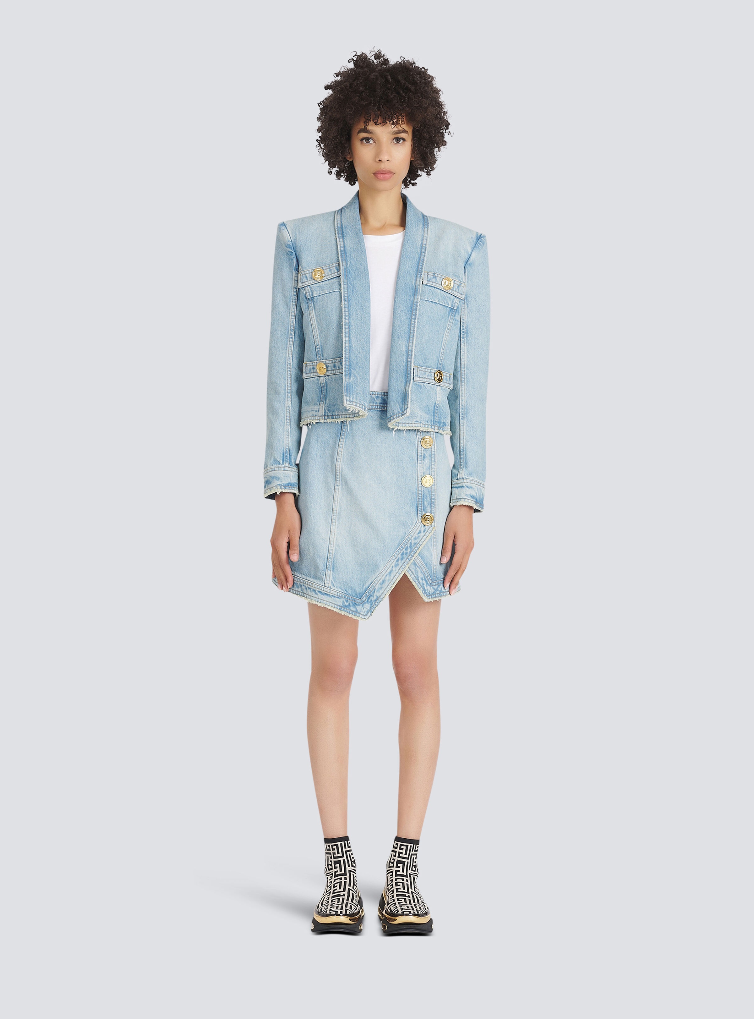 Denim spencer with buttons - 5