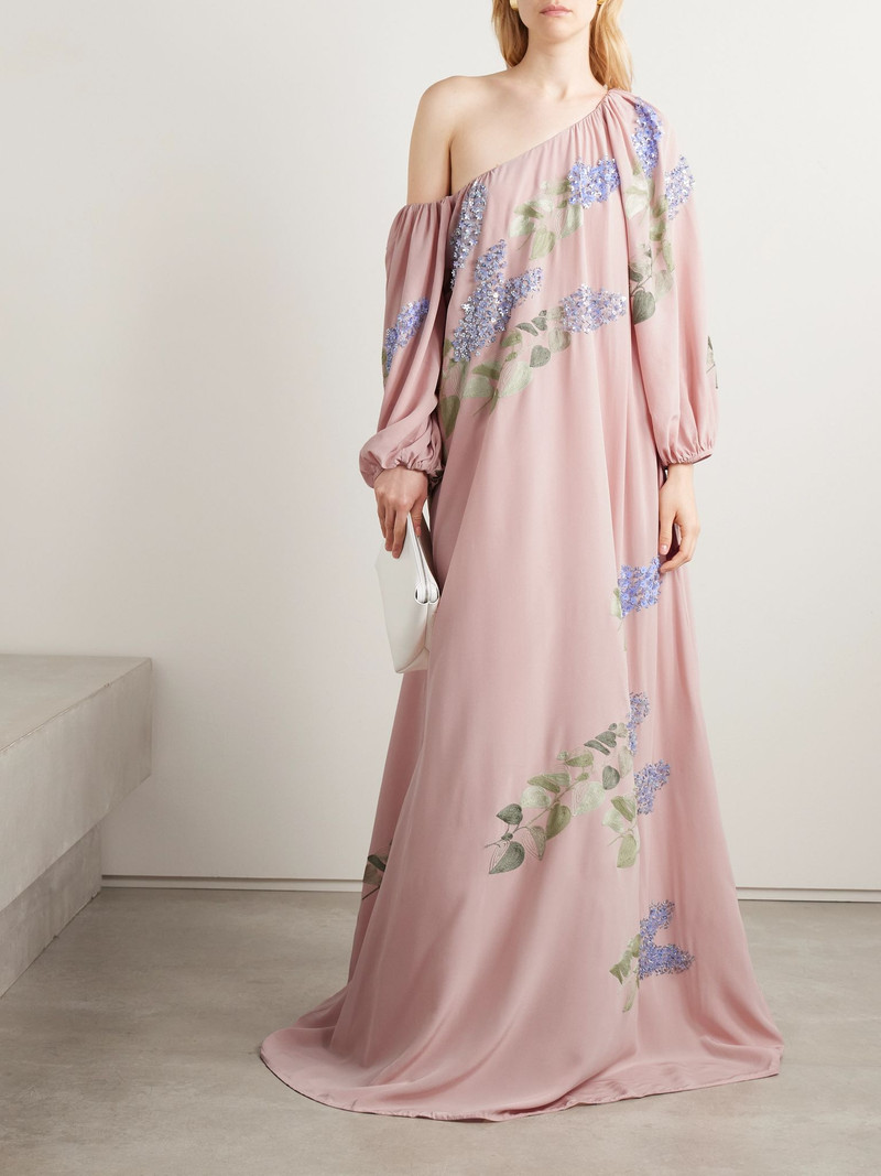 BERNADETTE Nathalie off-the-shoulder embellished silk crepe de chine gown Blush outlook