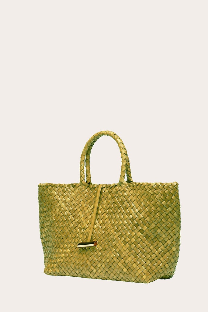 LARGE LEATHER BASKET LIME - 3