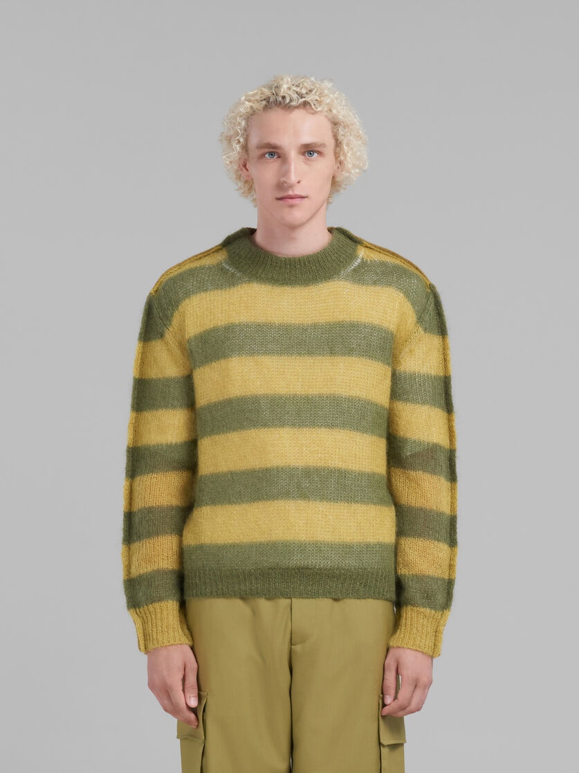 GREEN MOHAIR AND WOOL JUMPER WITH MIXED STRIPES - 2