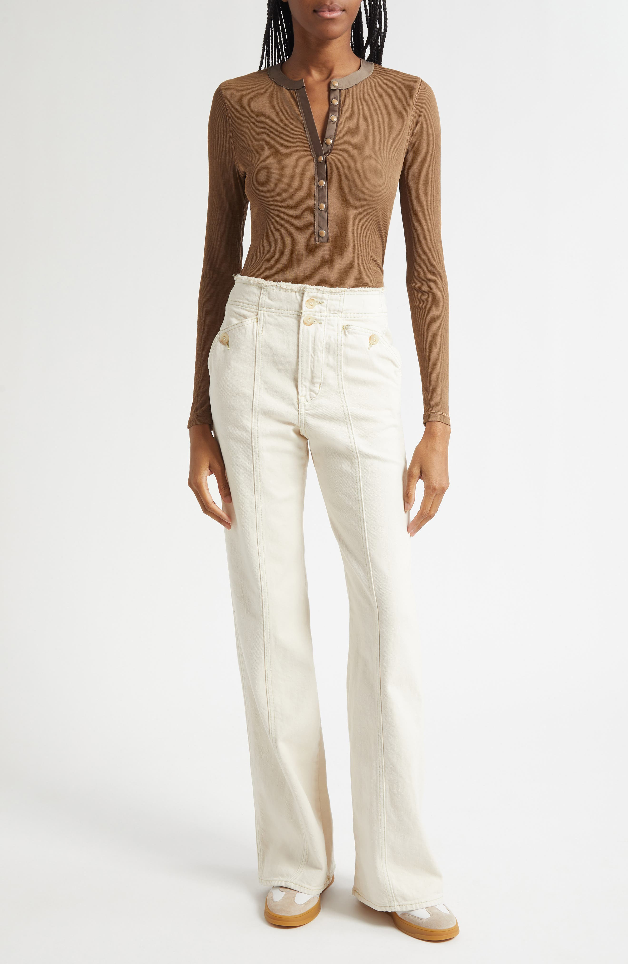 Veronica Beard Crosbie Seamed High Waist Wide Leg Jeans in Ecru at Nordstrom - 2