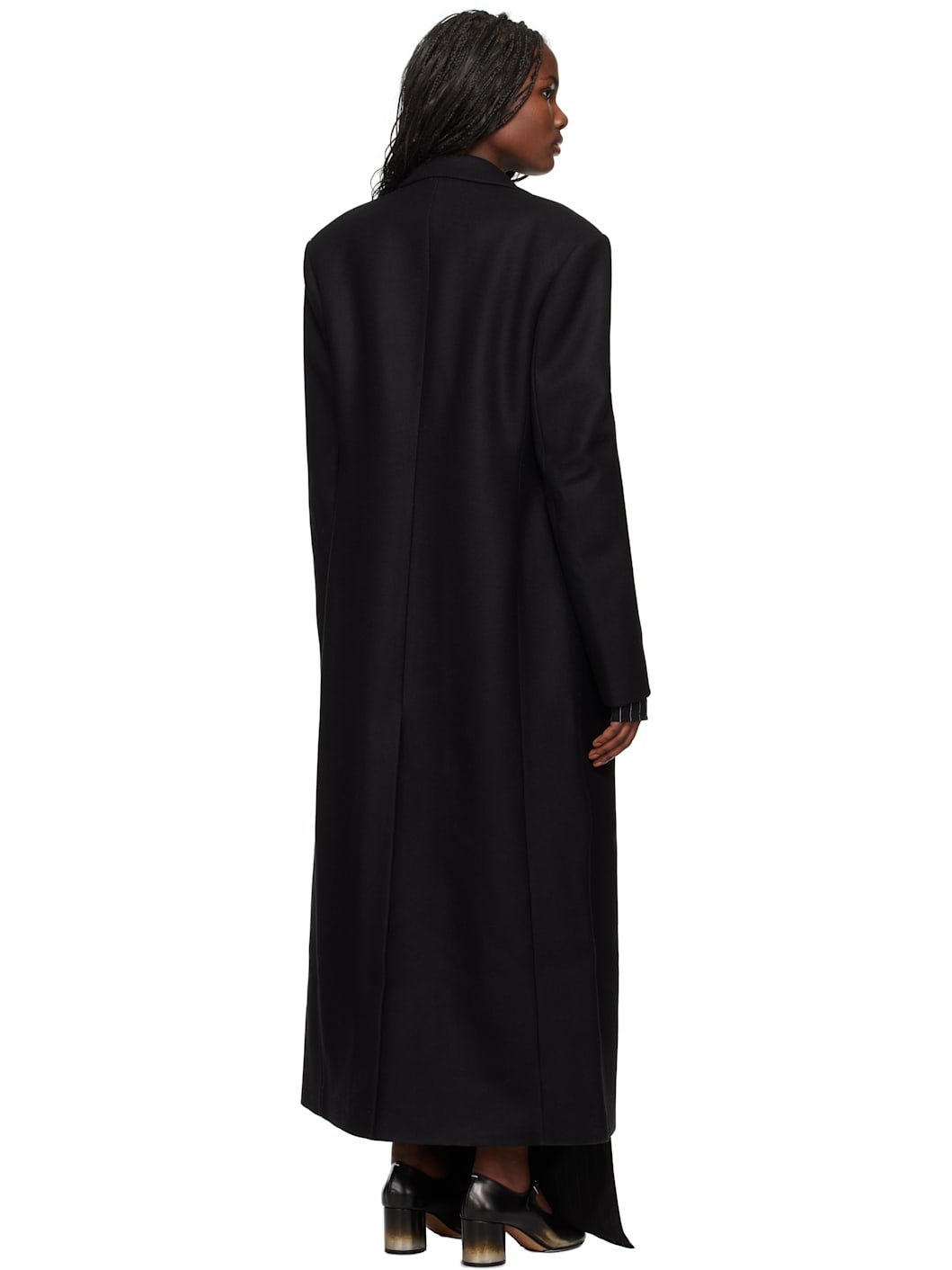Black Portrait Wool Coat - 3