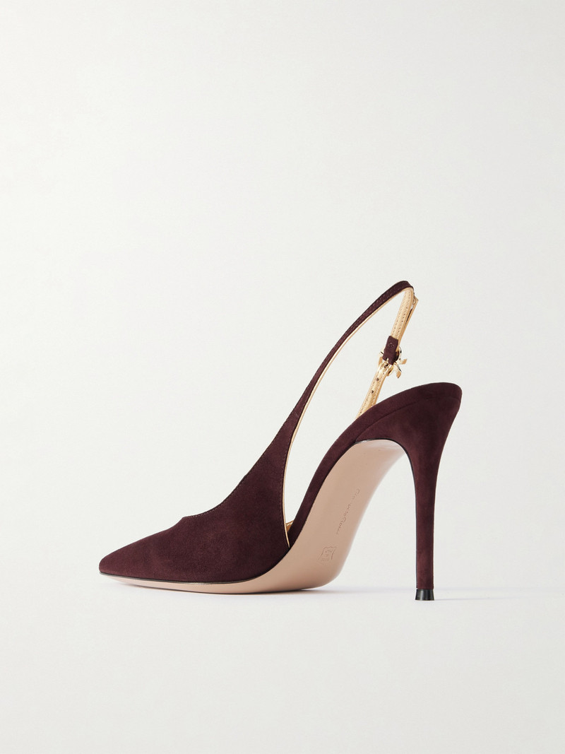 95 Metallic Leather-trimmed Suede Slingback Pumps 3