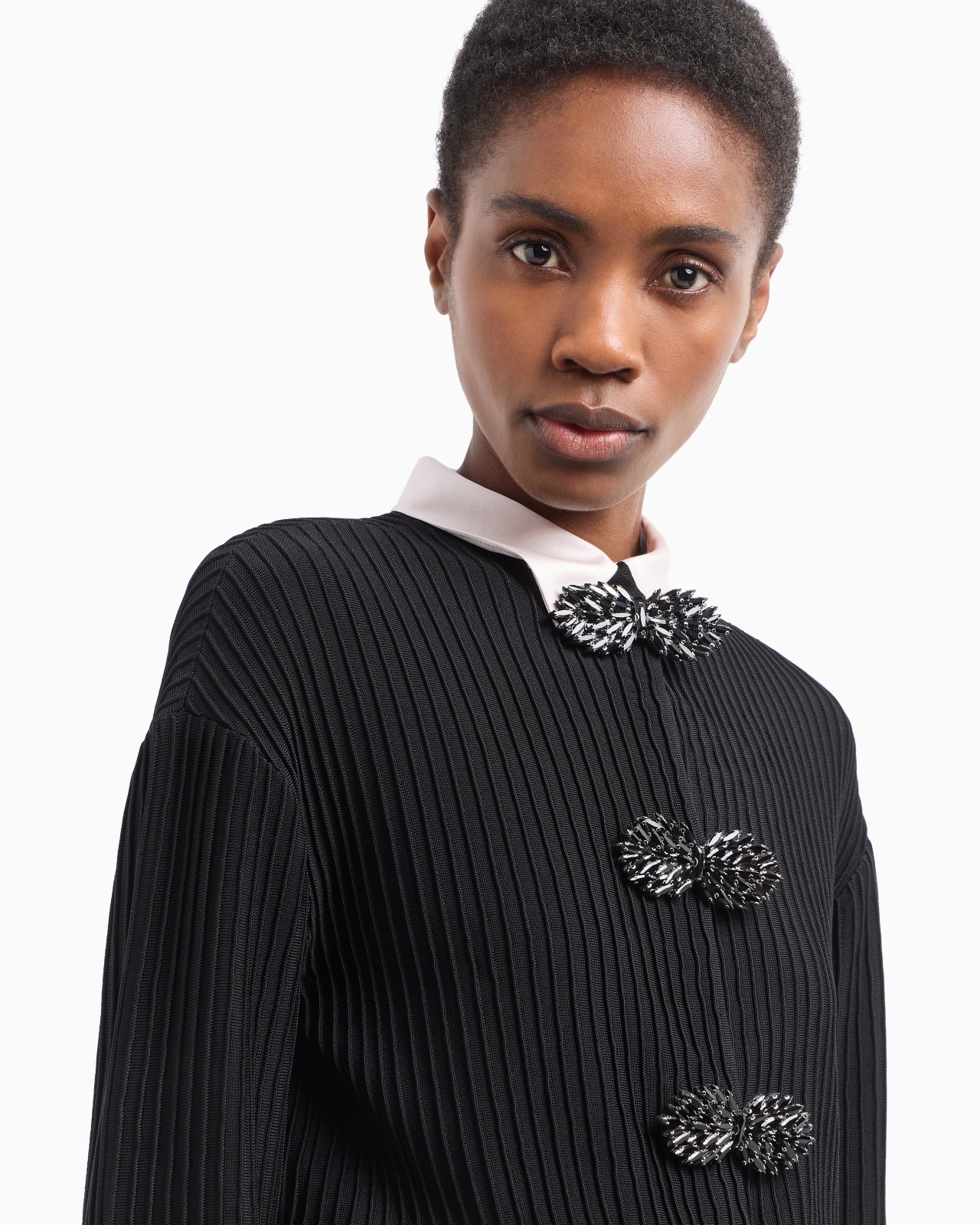 EMPORIO ARMANI OTTOMAN-FABRIC CARDIGAN WITH JEWEL DETAILS