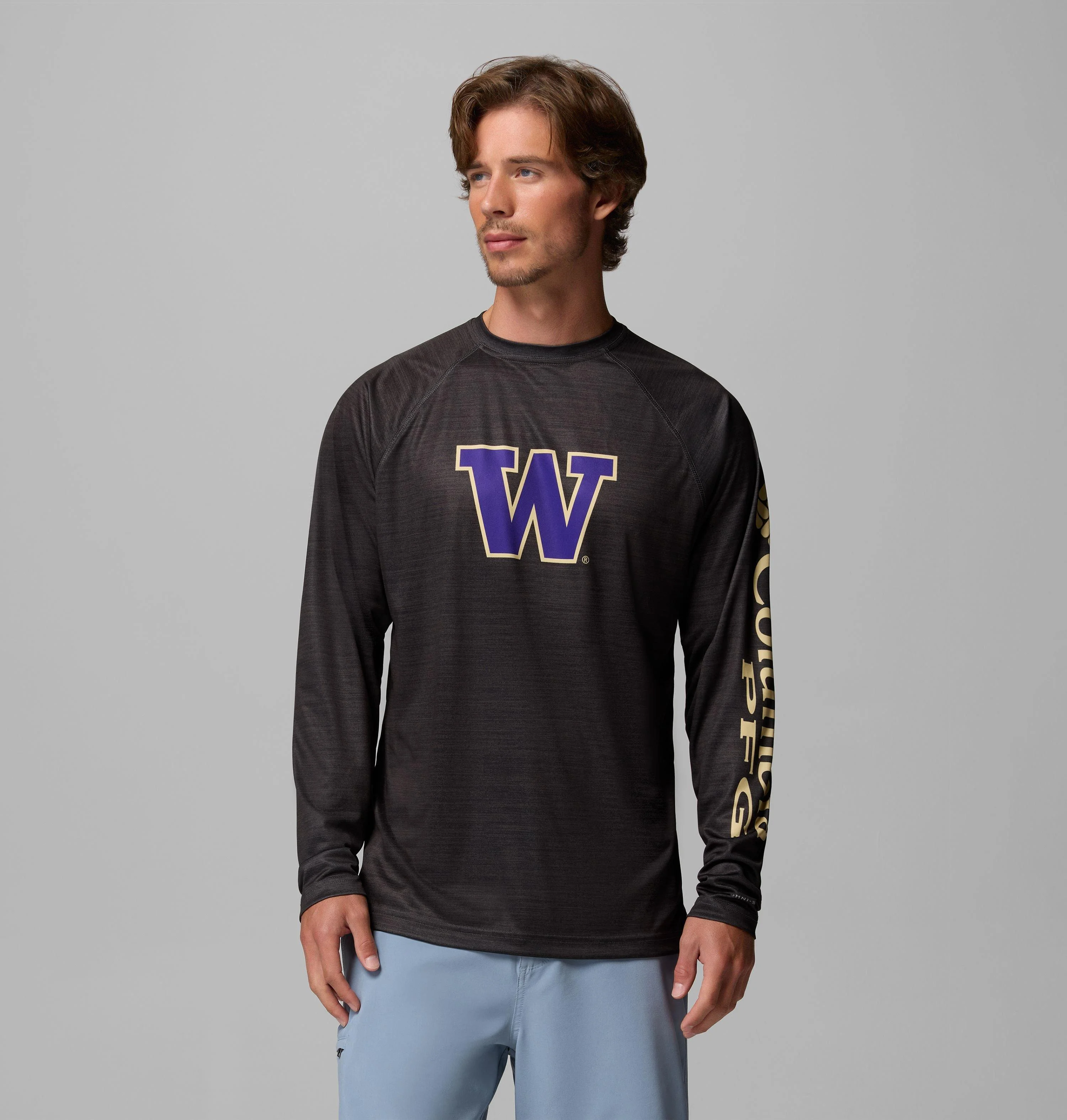 Men's Collegiate PFG Terminal Tackle Heather Long Sleeve Shirt - Washington - 1