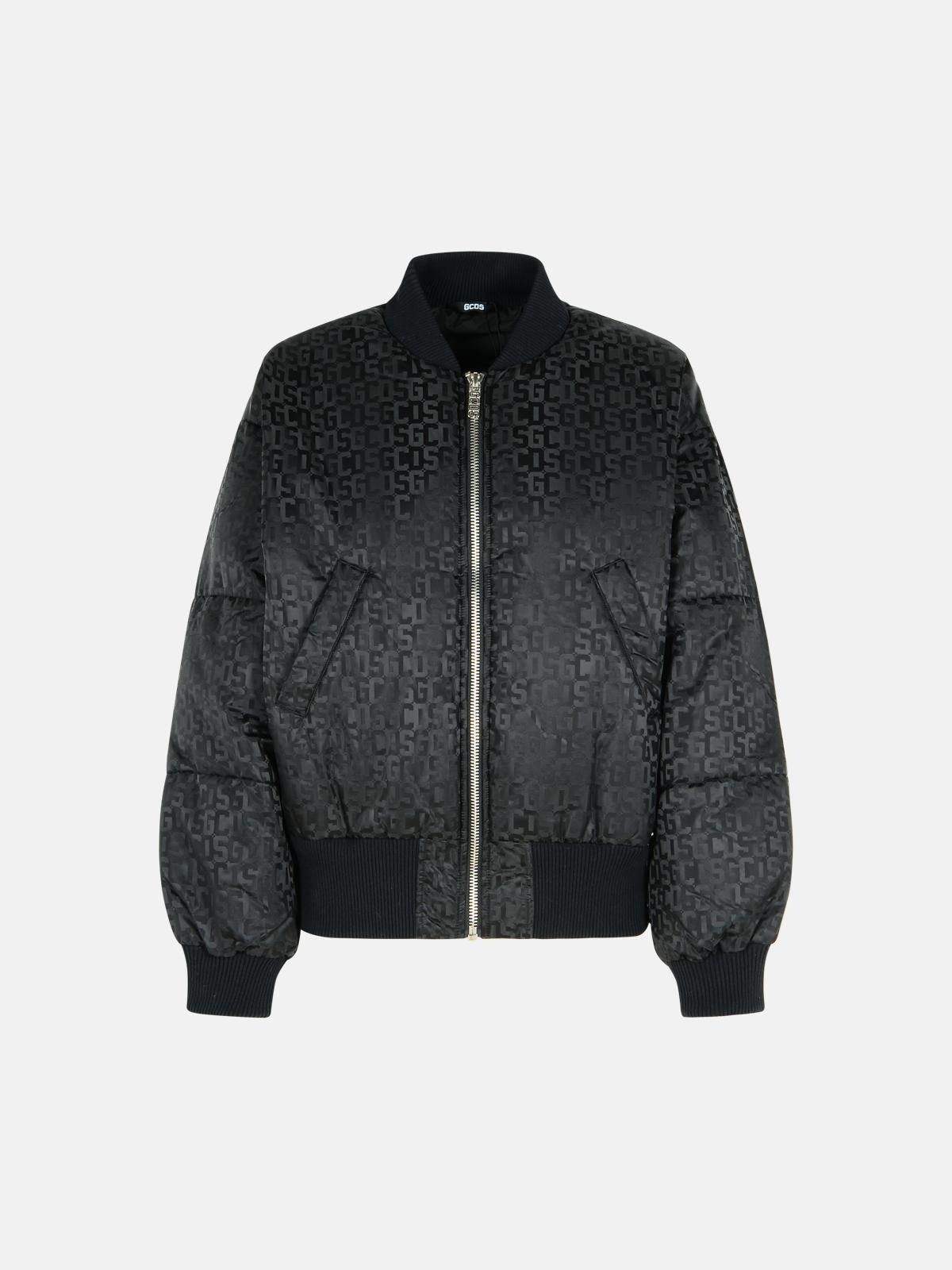 BLACK NYLON BOMBER JACKET - 1