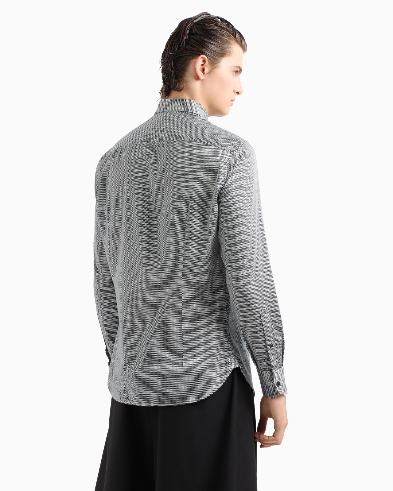 Printed-pattern stretch cotton shirt - 3