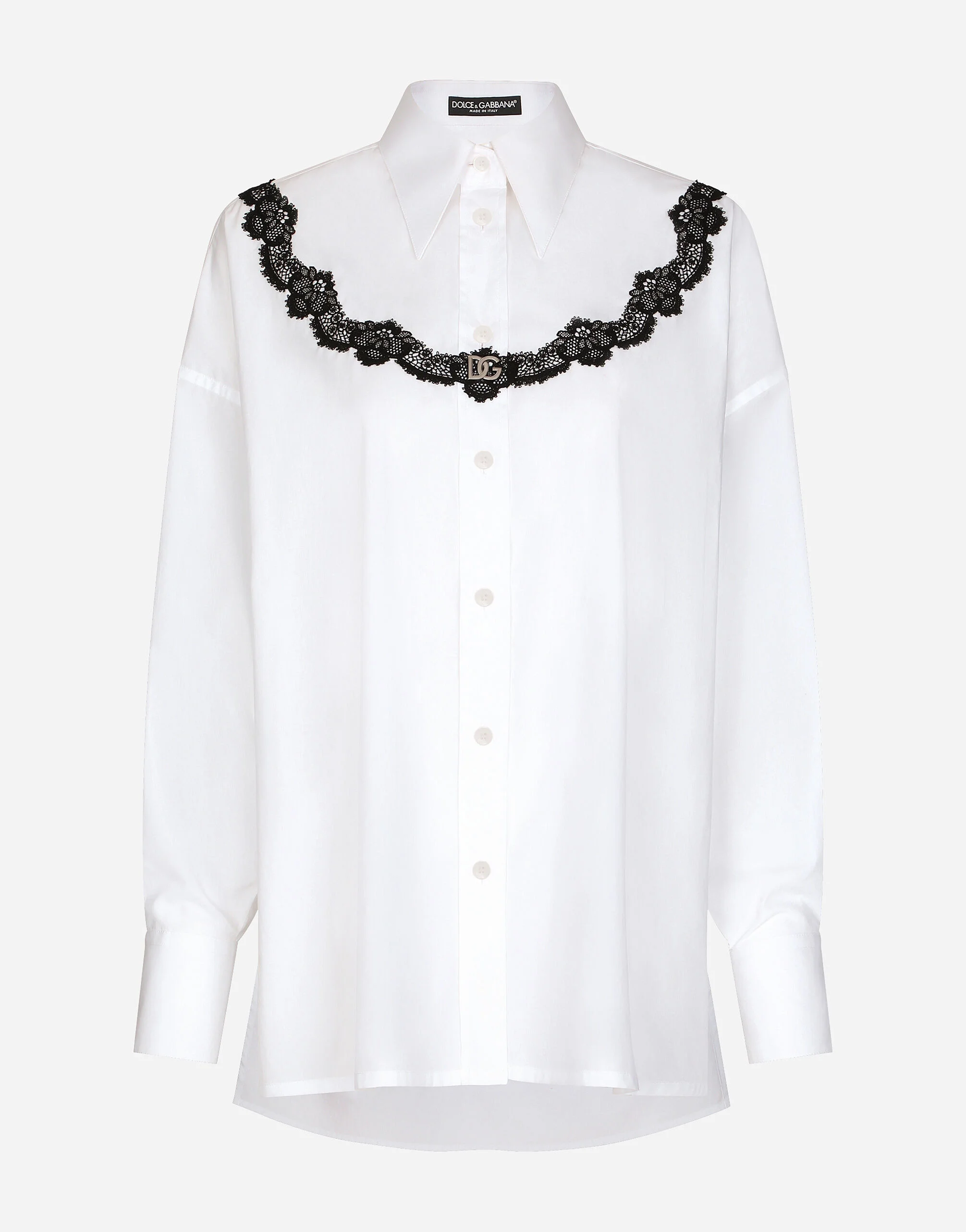 Oversize poplin shirt with lace inserts - 1