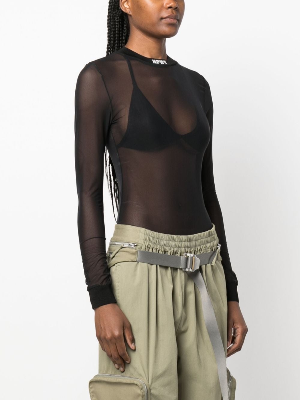 logo-embroidered mesh bodysuit - 5