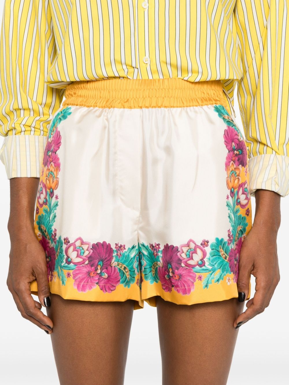 floral-print silk shorts - 5