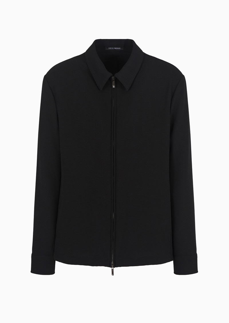 Classic-collar jacket with zip in micro-armure crêpe 1