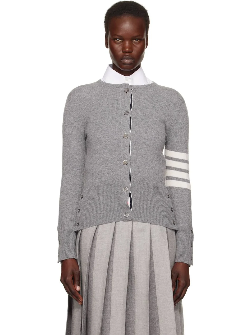 Gray Cashmere 4-Bar Classic Crew Neck Cardigan - 1