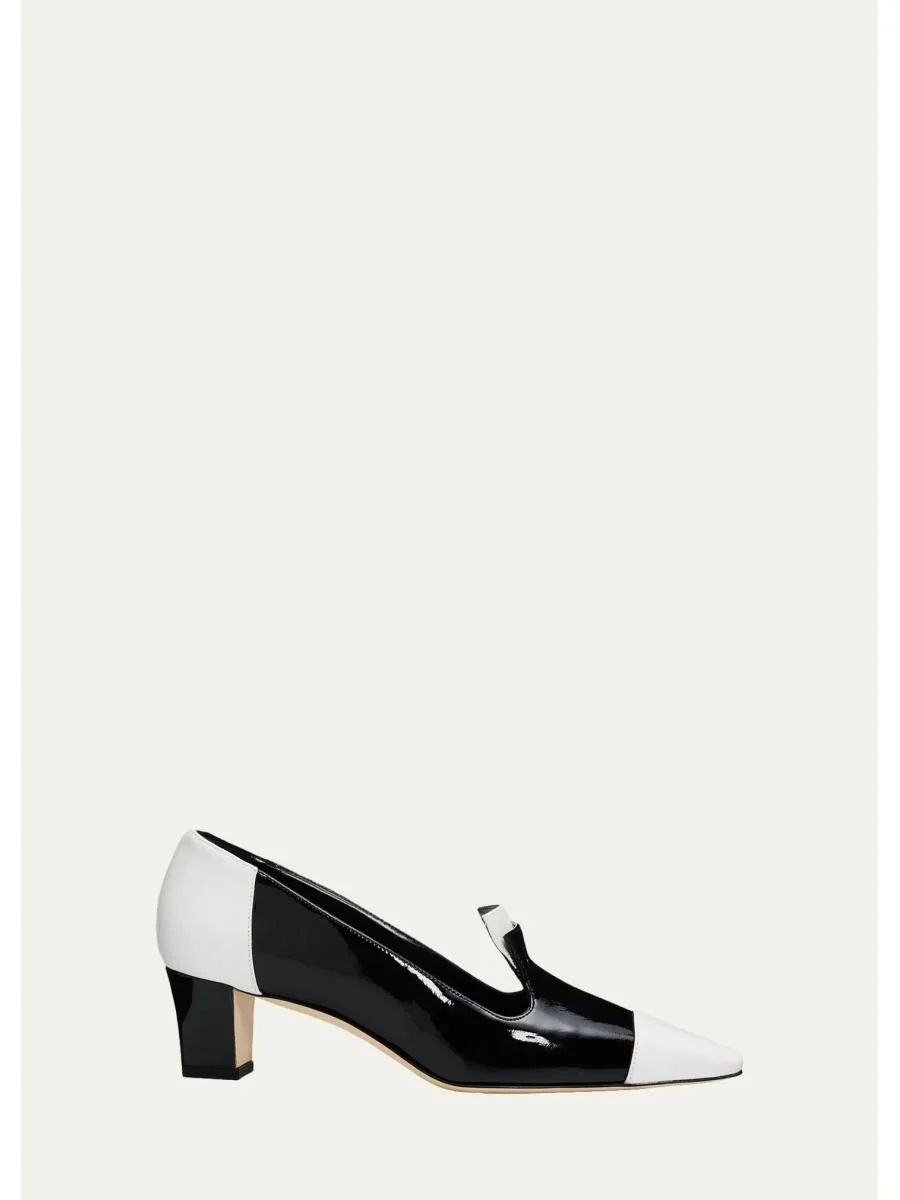 50mm Polastron Bicolor Patent Leather Loafer Pumps - 1