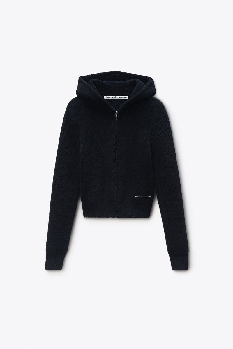 Knit Logo Zip-Up Hoodie in Fleece 1