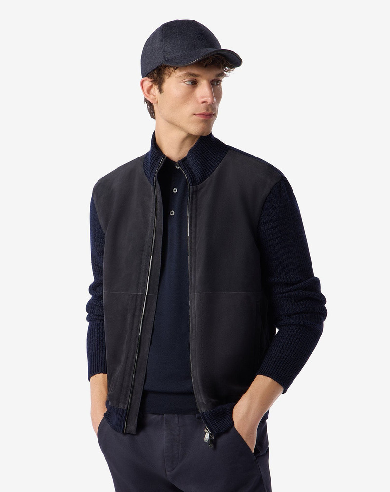 CORNELIANI Blue unlined two-fabric jacket outlook