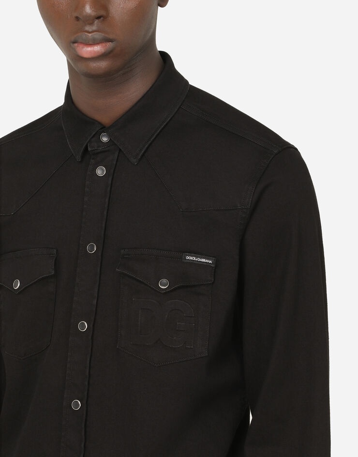 Black stretch denim shirt with DG logo - 4