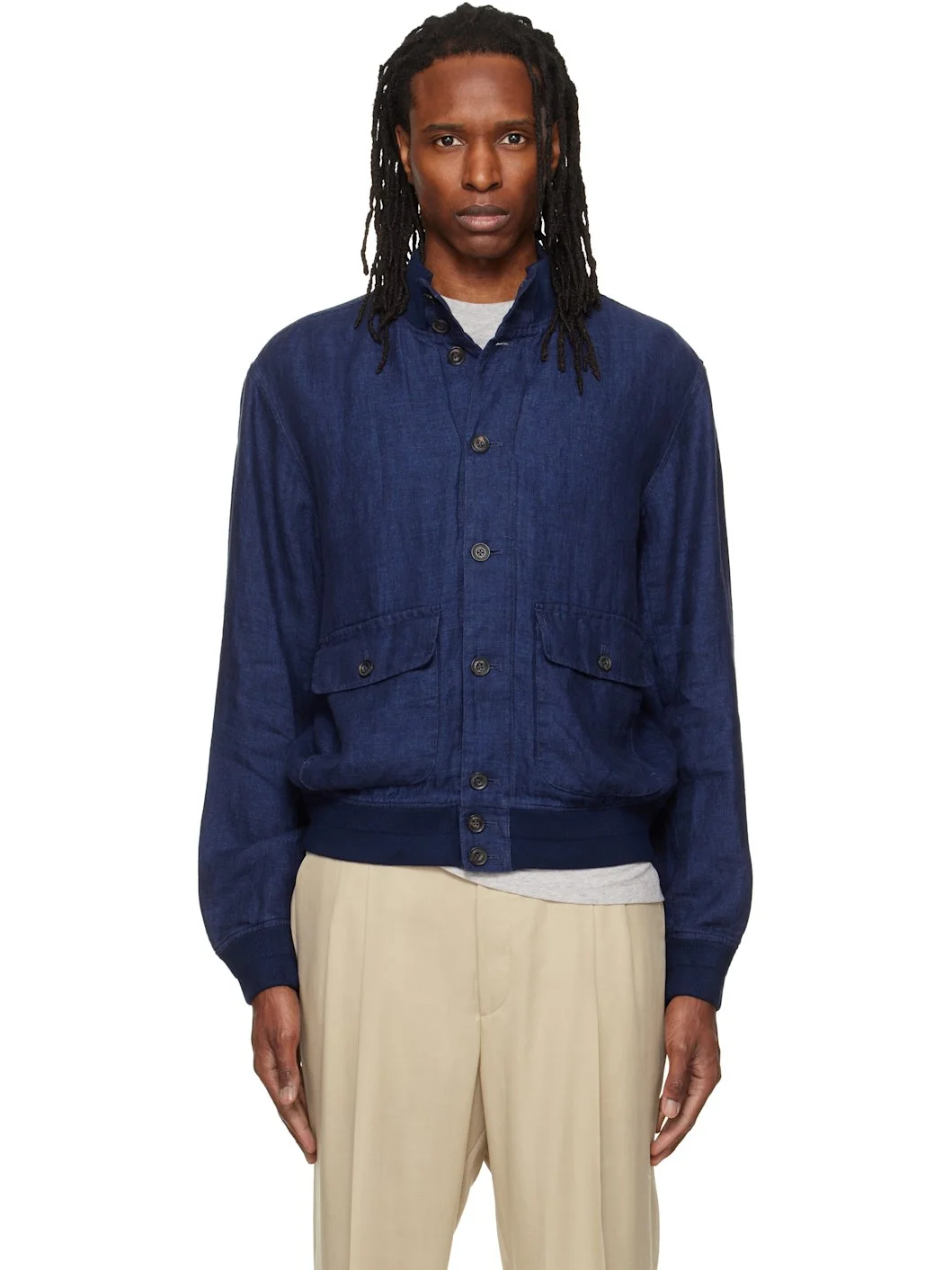 Navy 'The Barrett Linen Herringbone' Jacket - 1