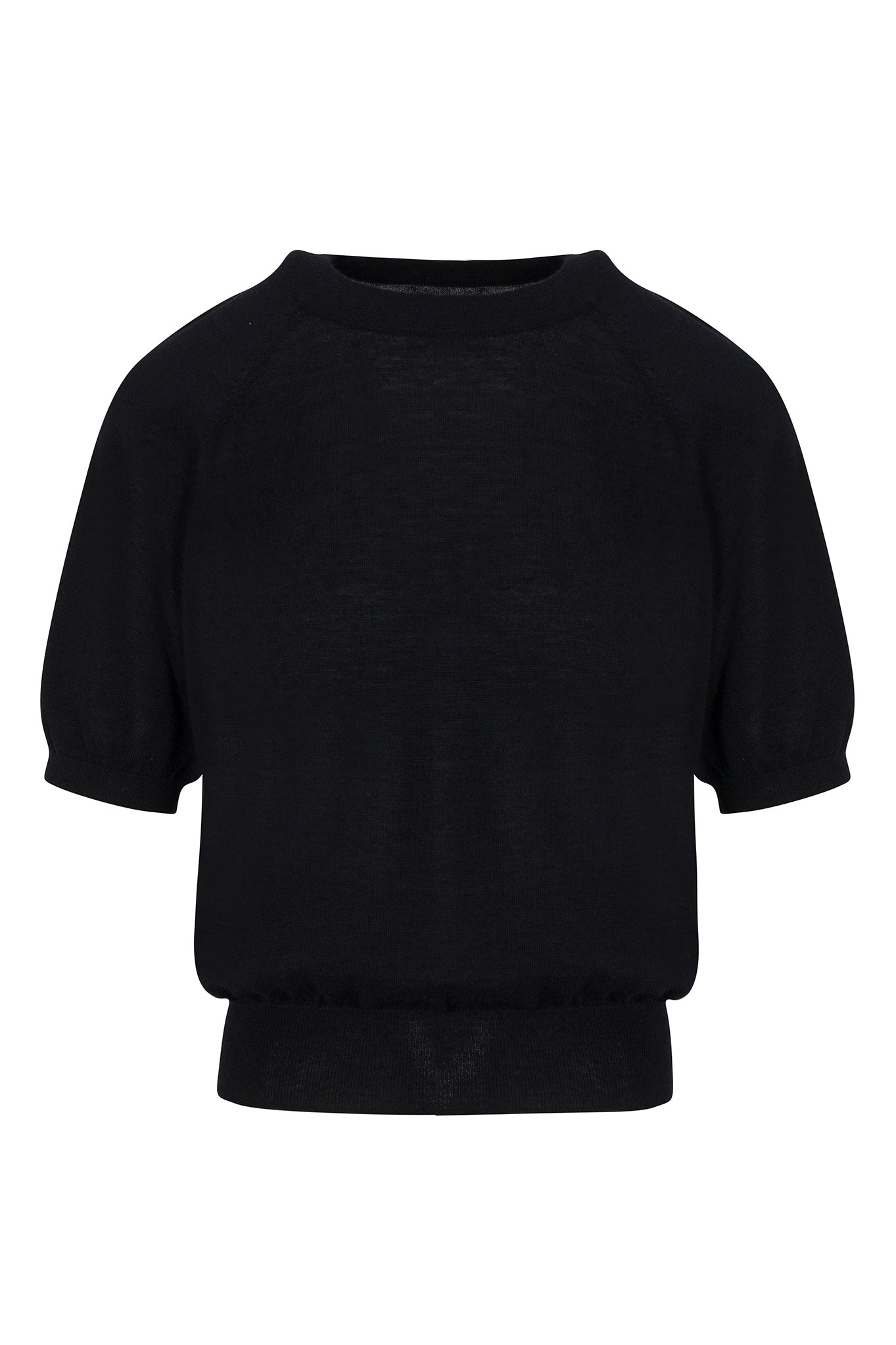 BLACK CASHMERE SHORT SLEEVE RAGLAN SWEATER - 6