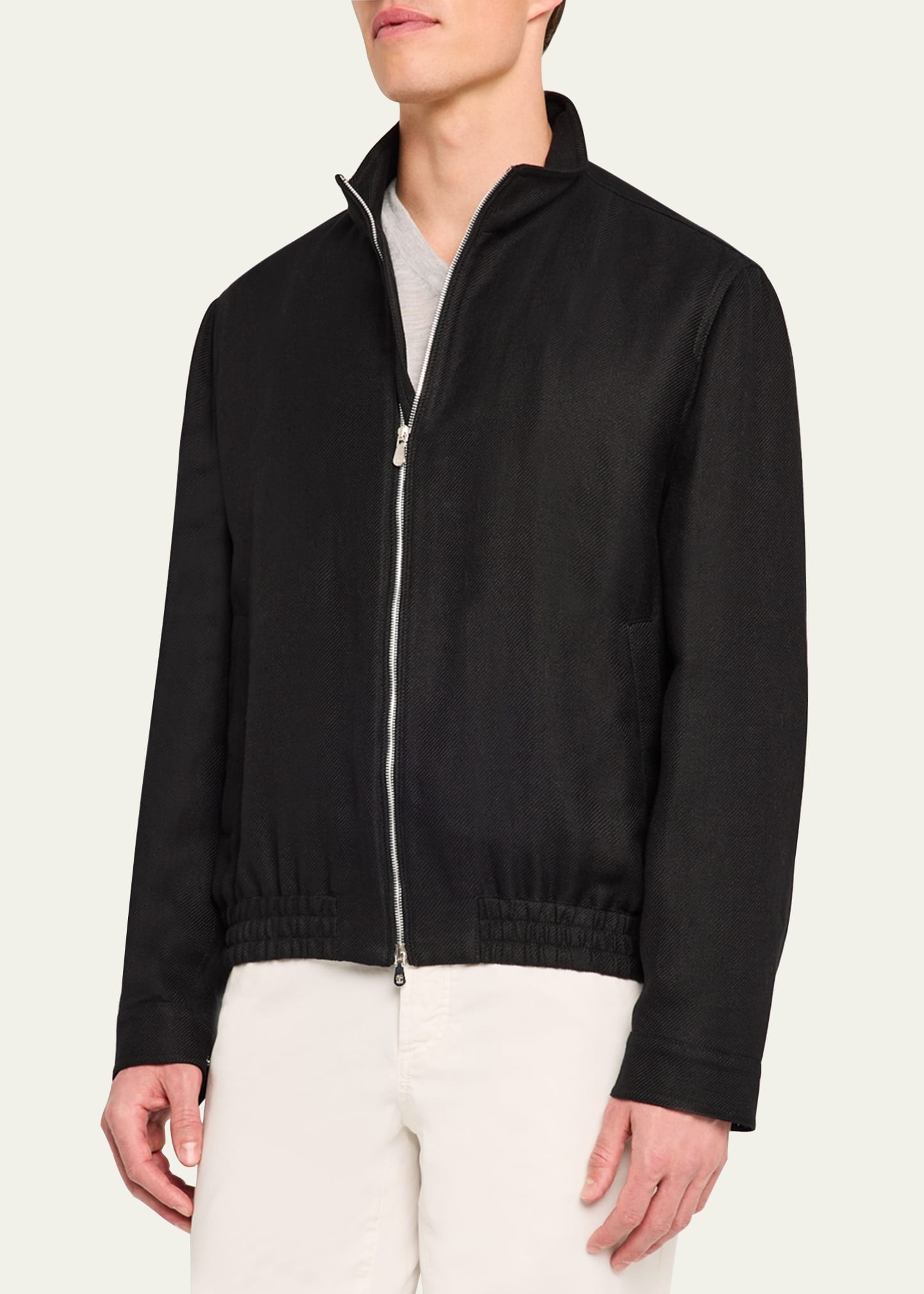 Men's Linen, Wool and Silk Full-Zip Blouson Jacket - 4