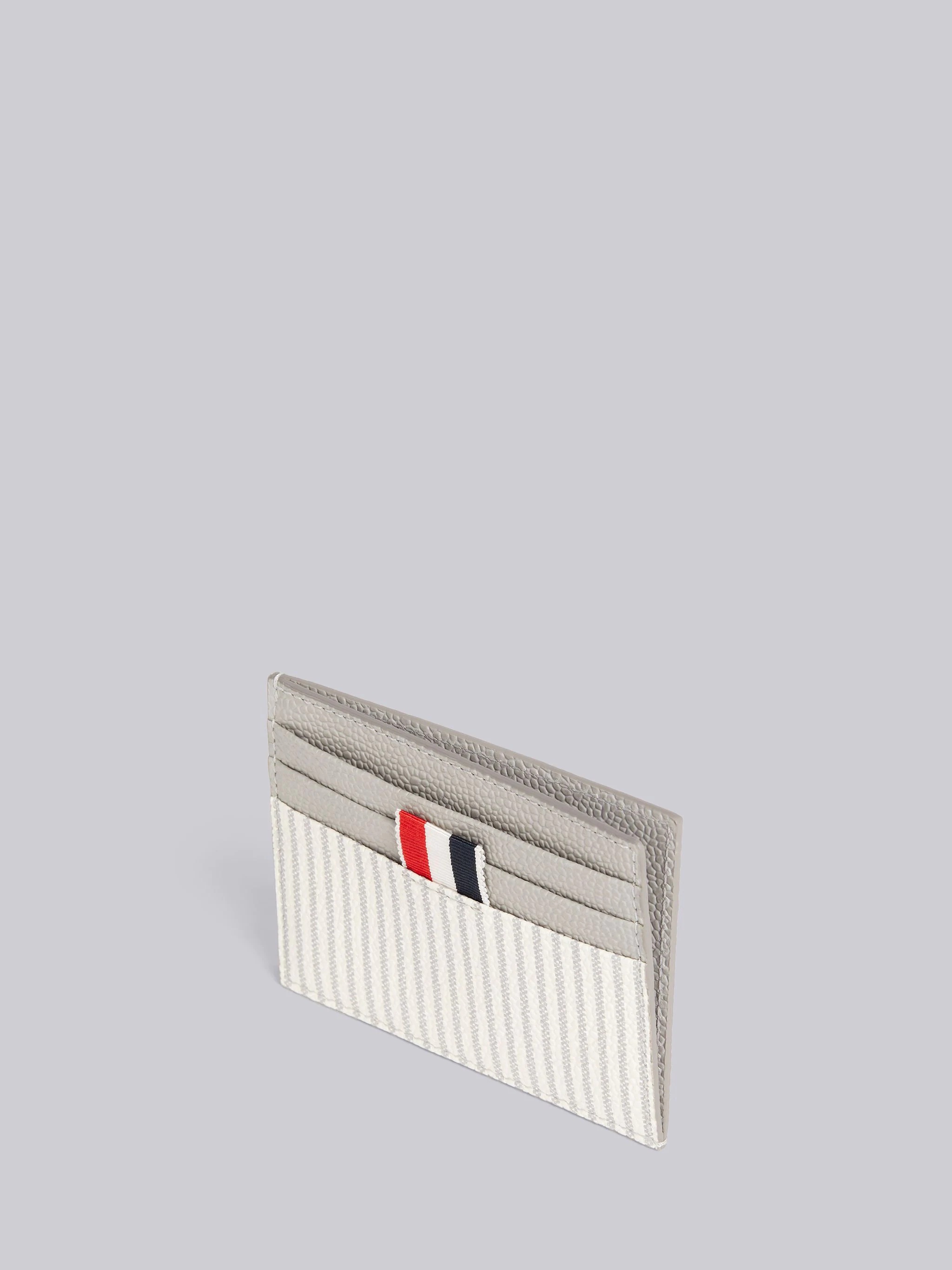 Light Grey Calf Leather Seersucker Single Card Holder With Note Compartment - 3