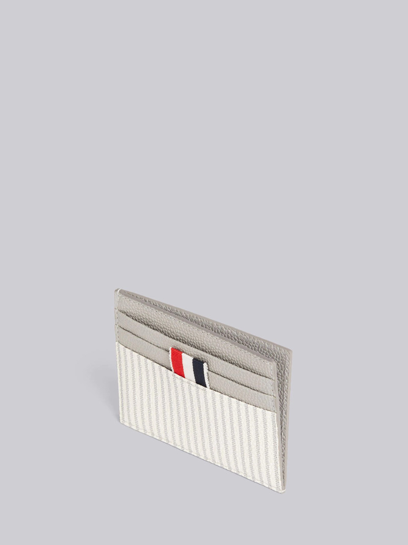 Light Grey Calf Leather Seersucker Single Card Holder With Note Compartment 3